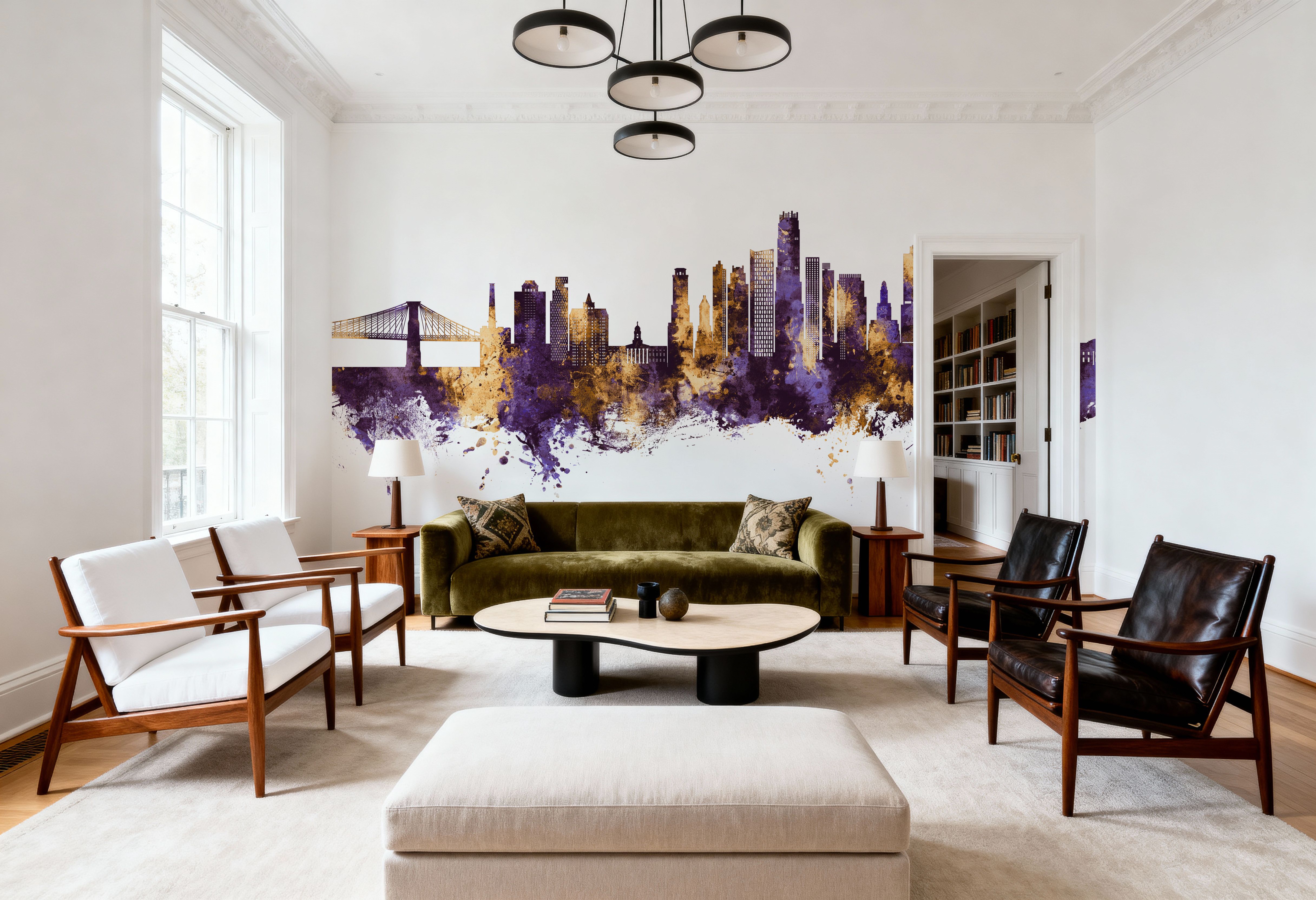 Brooklyn New York Skyline Purple & Gold, Wallpaper