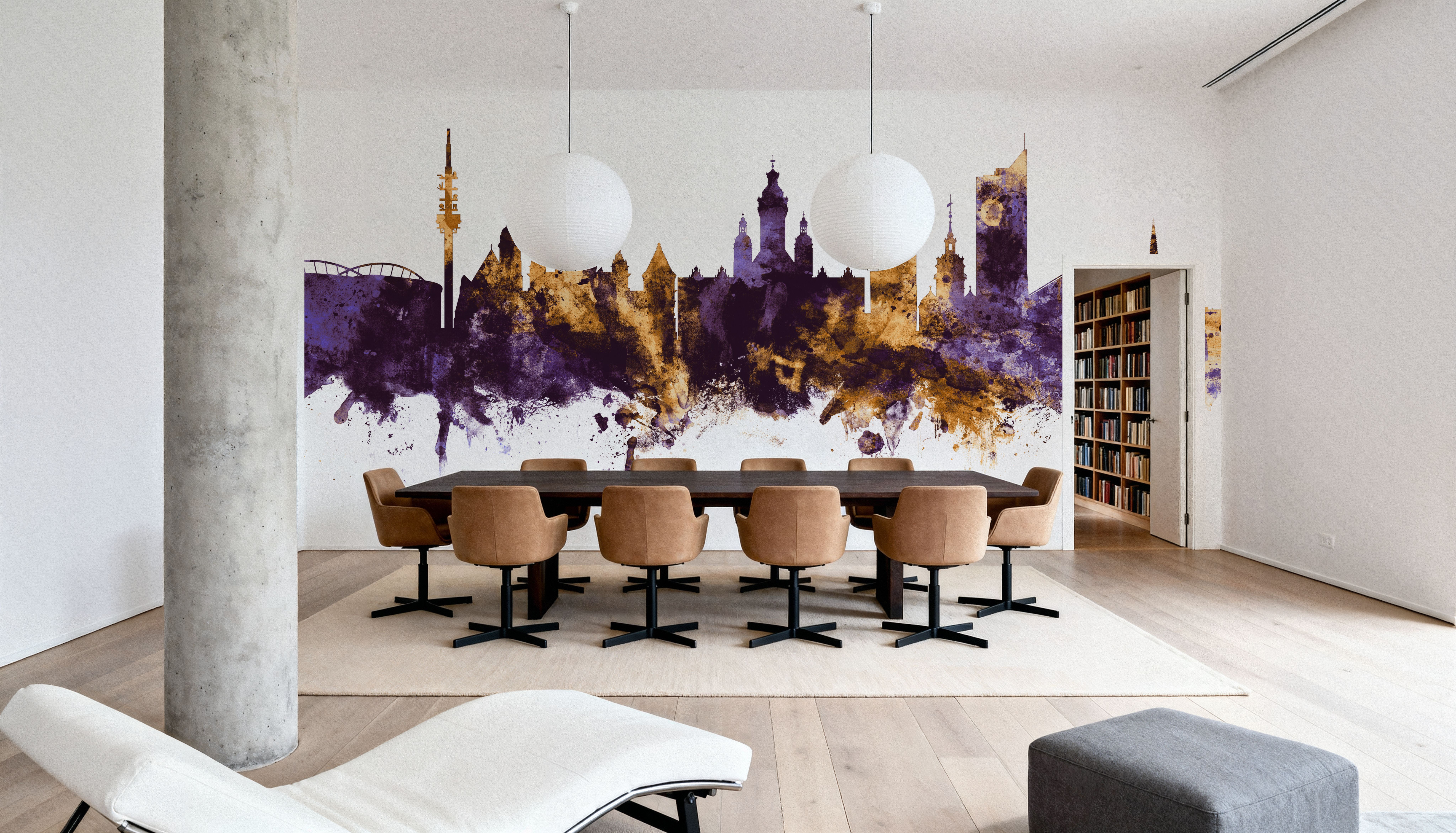 Leipzig Germany Skyline Purple & Gold