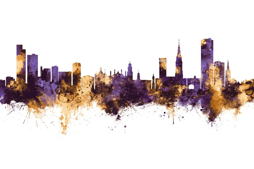 Leicester England Skyline Purple & Gold