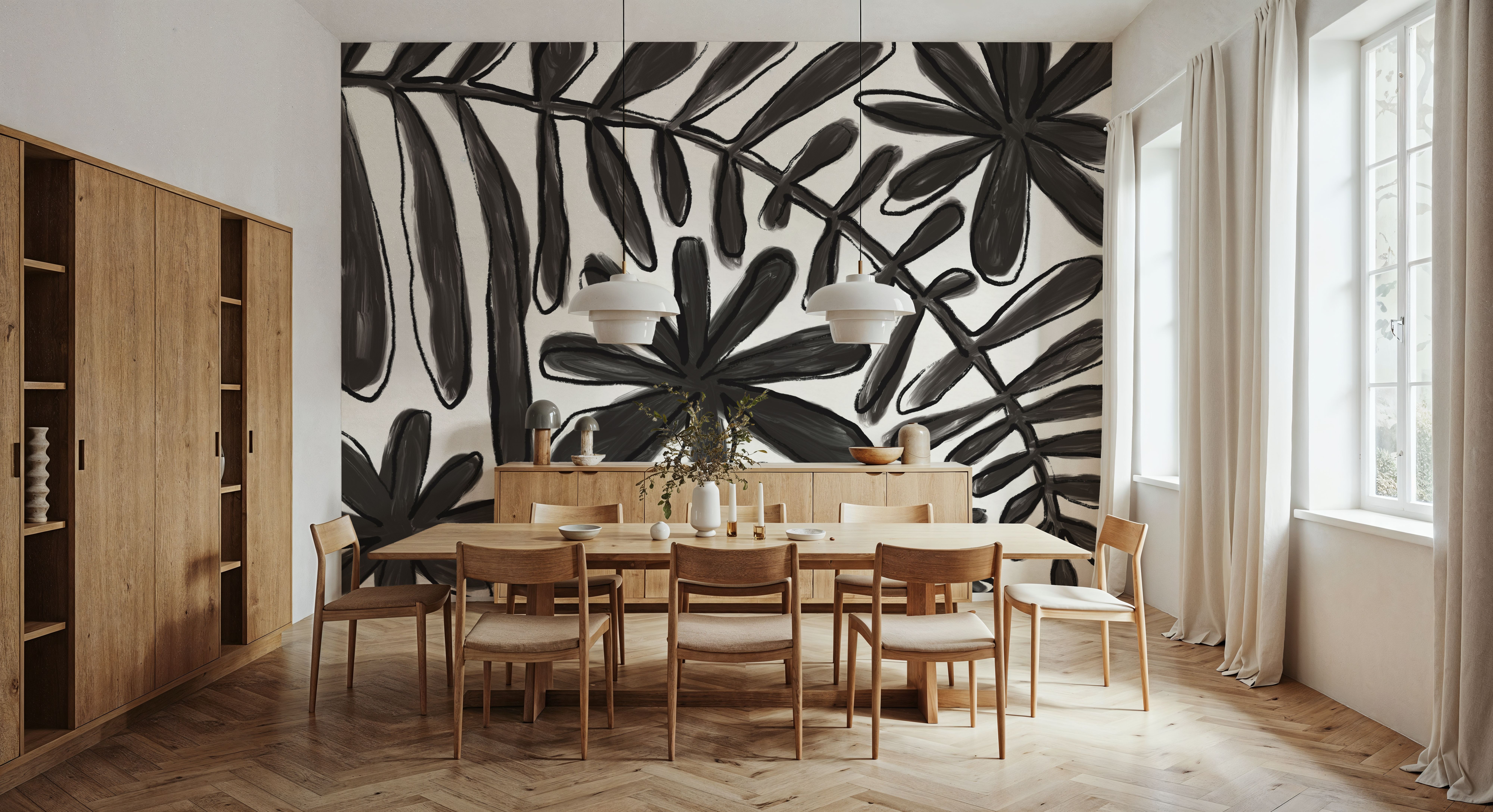 Fern and Flower Lines Black