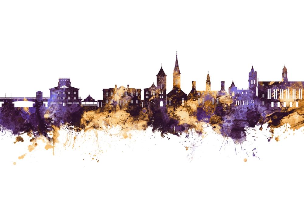 New Bern North Carolina Skyline Purple & Gold