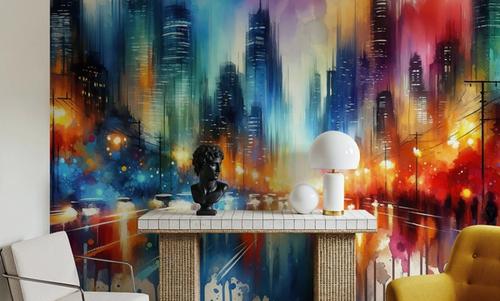 Watercolor Abstract Skyline At Night