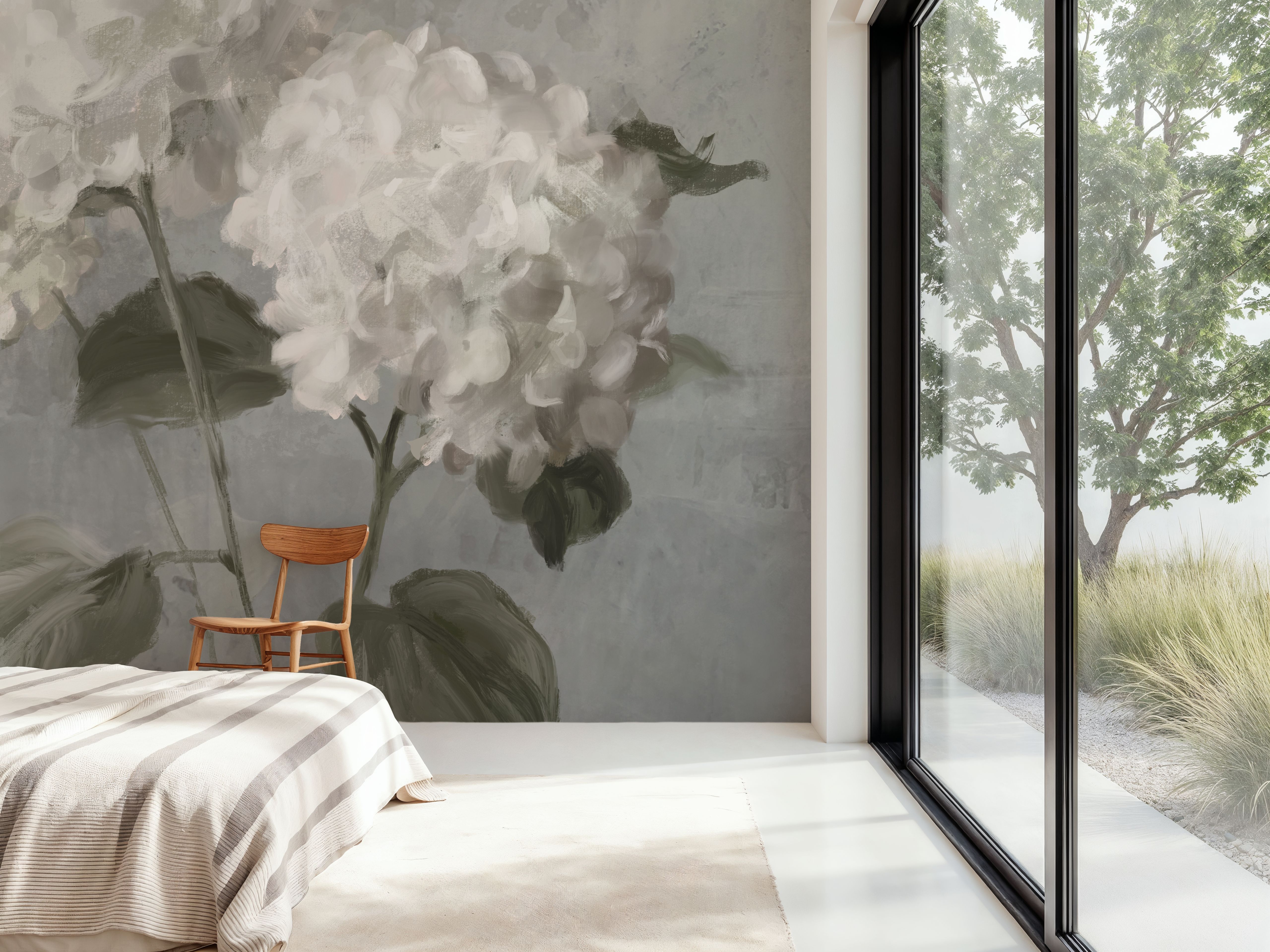 White Hydrangeas on Gray