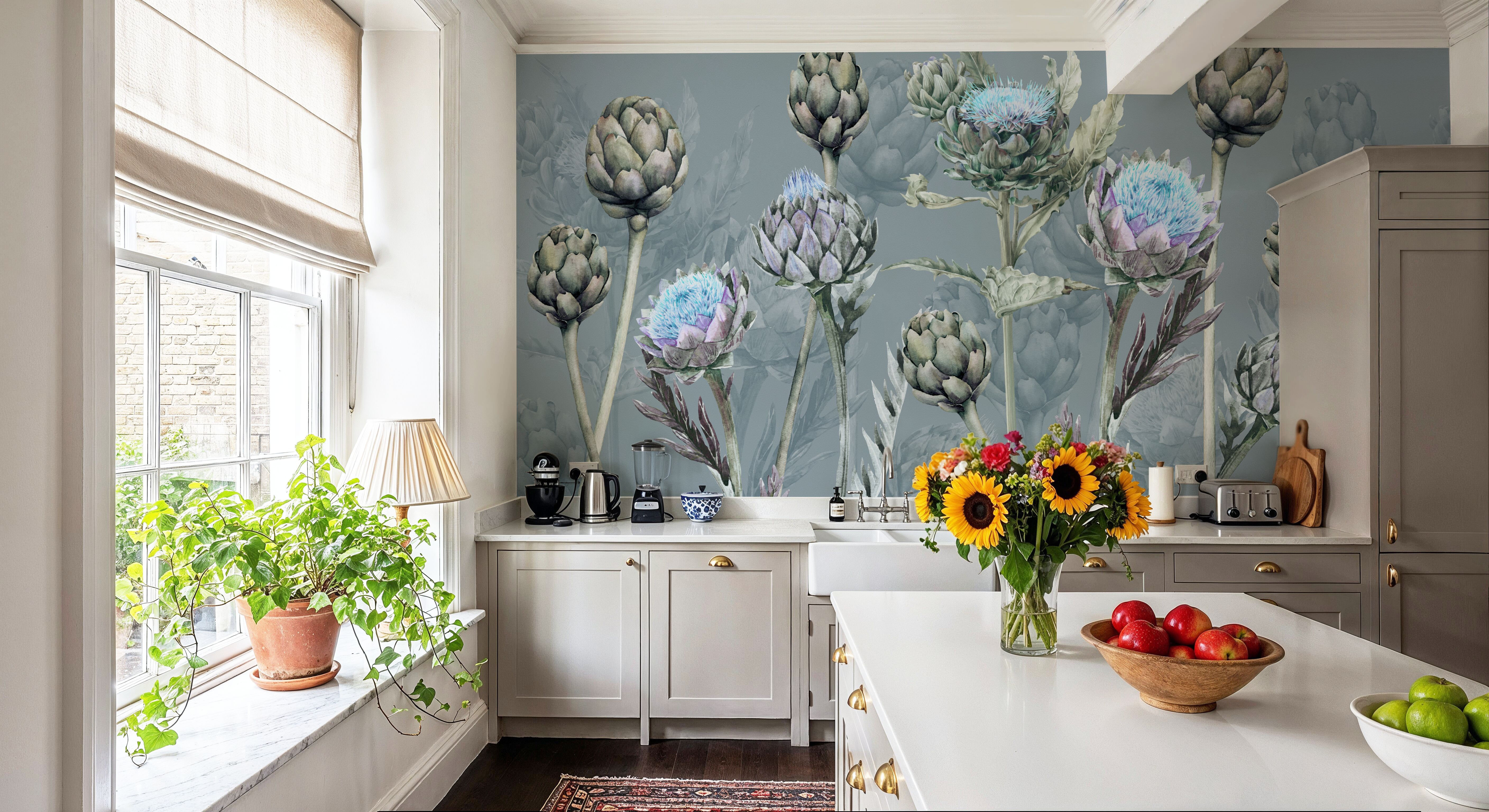 Artichoke Blooms, French Blue, Tapeten