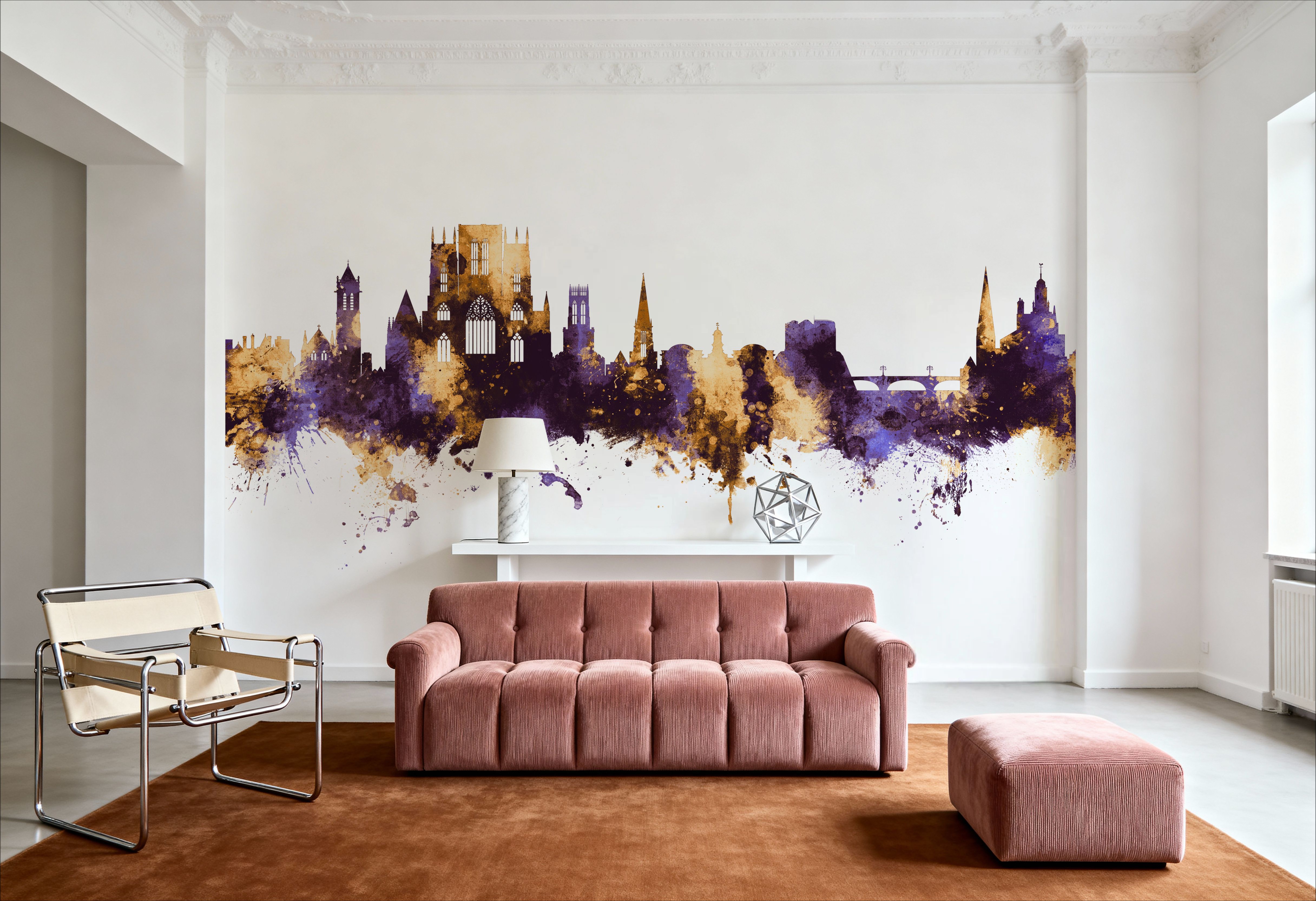 York England Skyline Purple & Gold