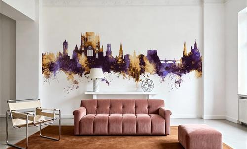 York England Skyline Purple & Gold