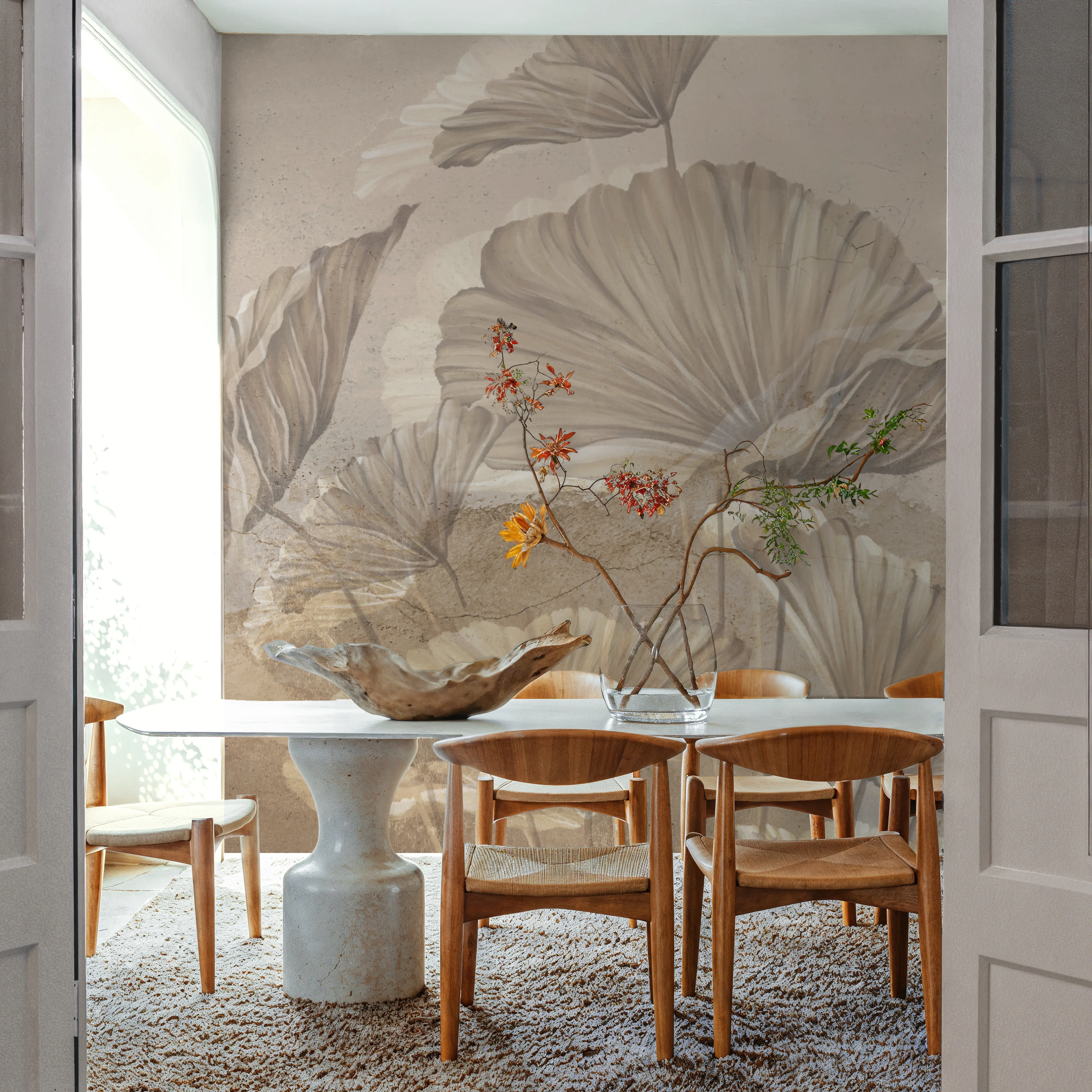 Papier Peint Panoramique - Gentle Fronds - Abstrait Nature - Marron - Salle à manger - Wallism Belgique - Encollage au mur ou Autocollant