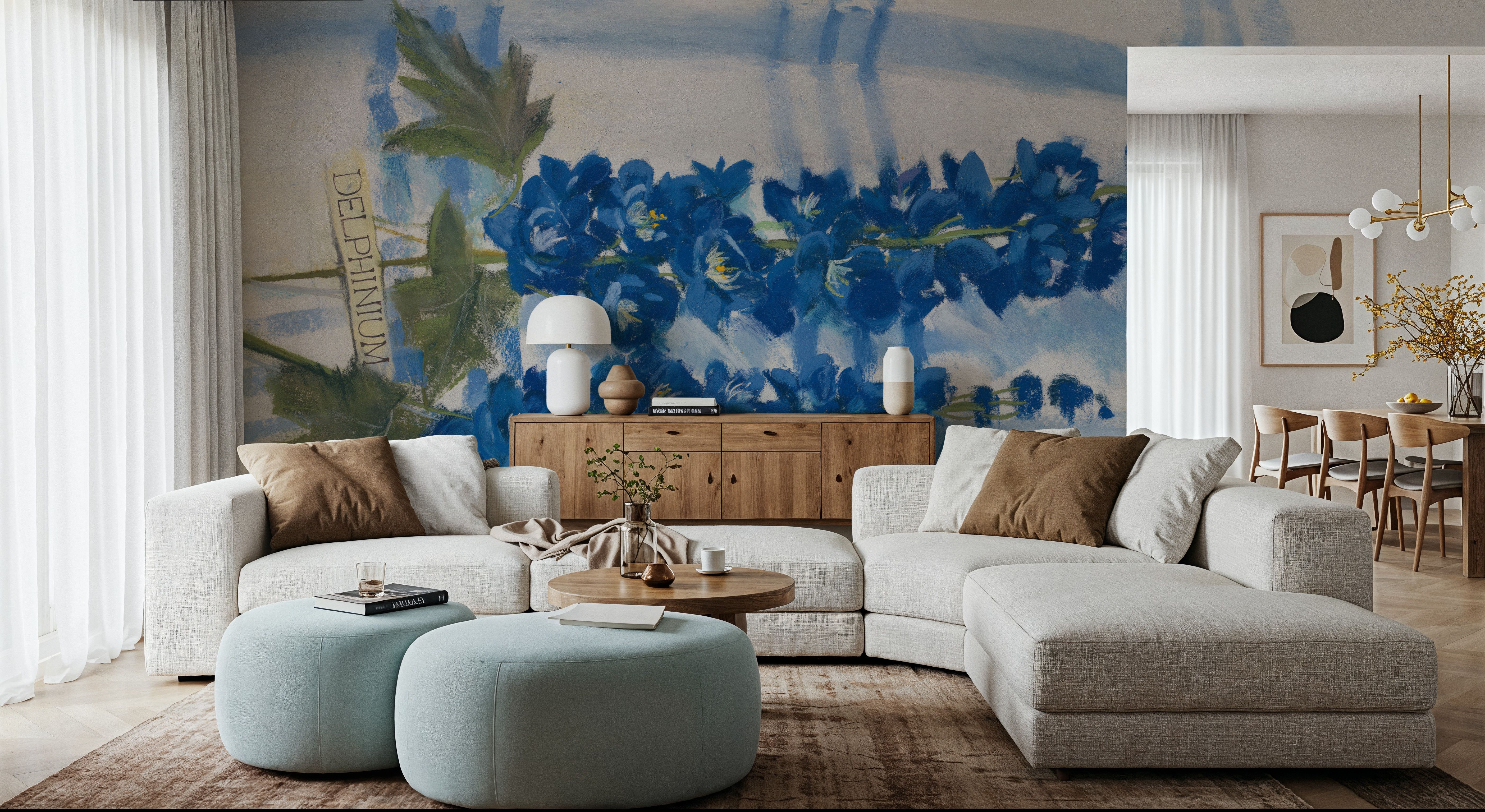 Delphinium on Linen, Wallpaper