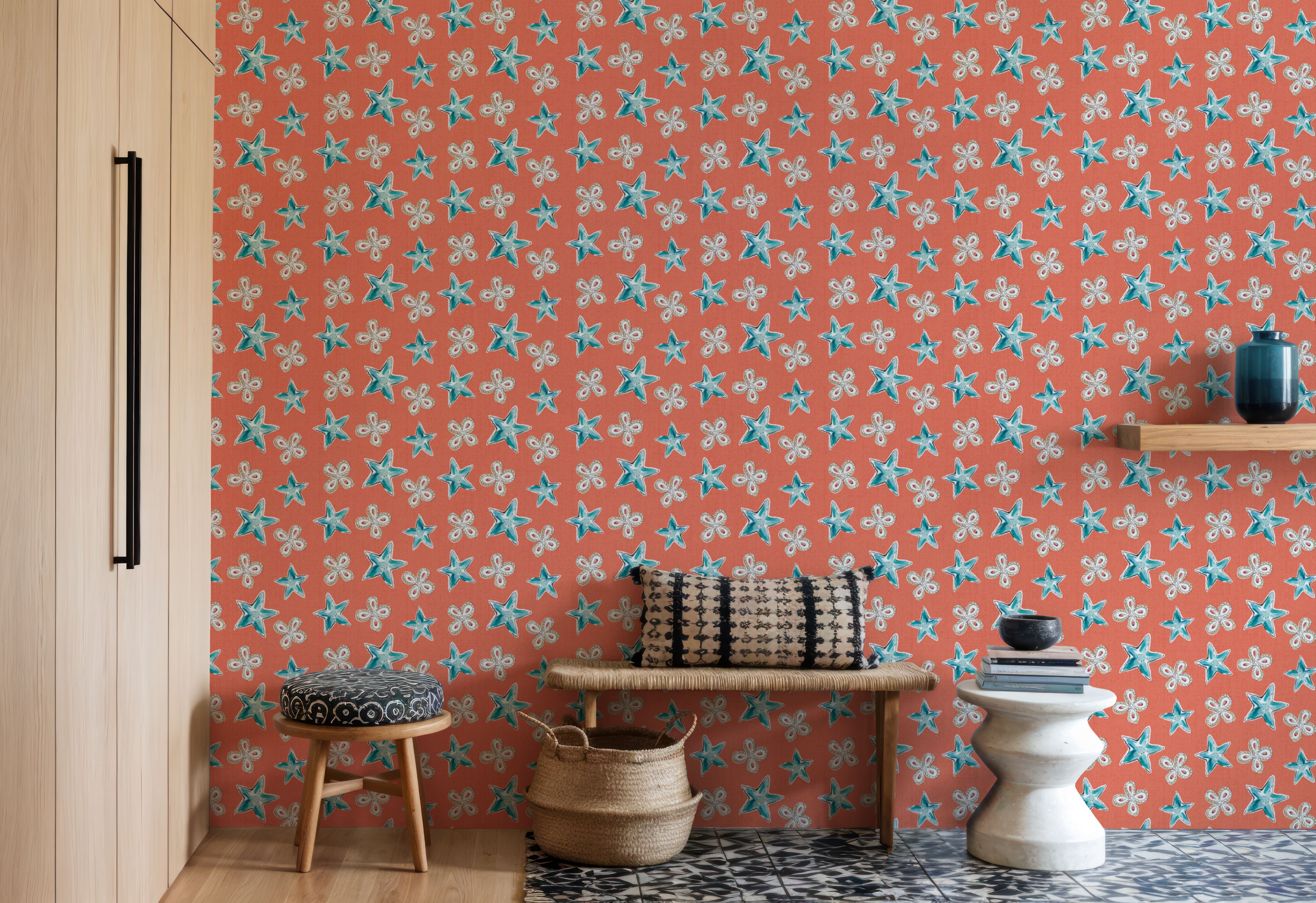 Maritime Stars Blue on Red