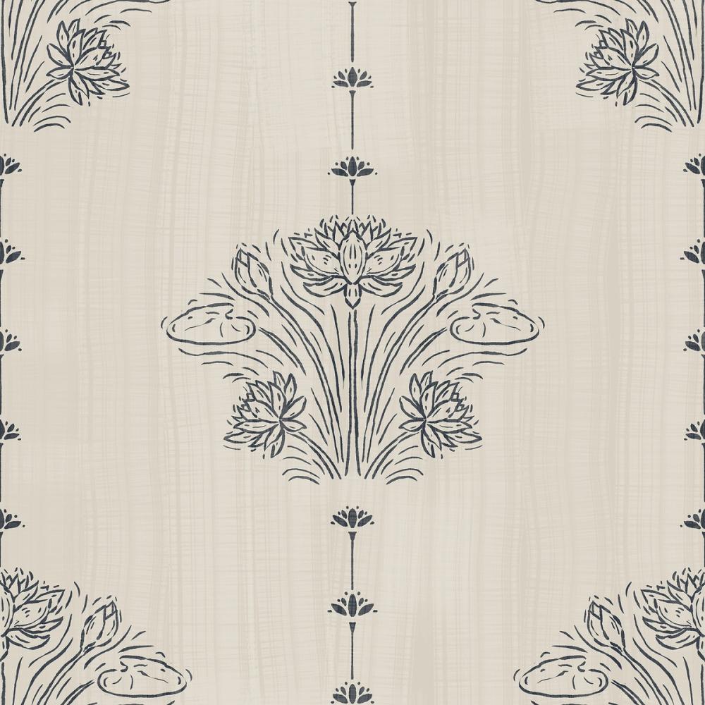 Block Print Water Lily Stripes, Slate
