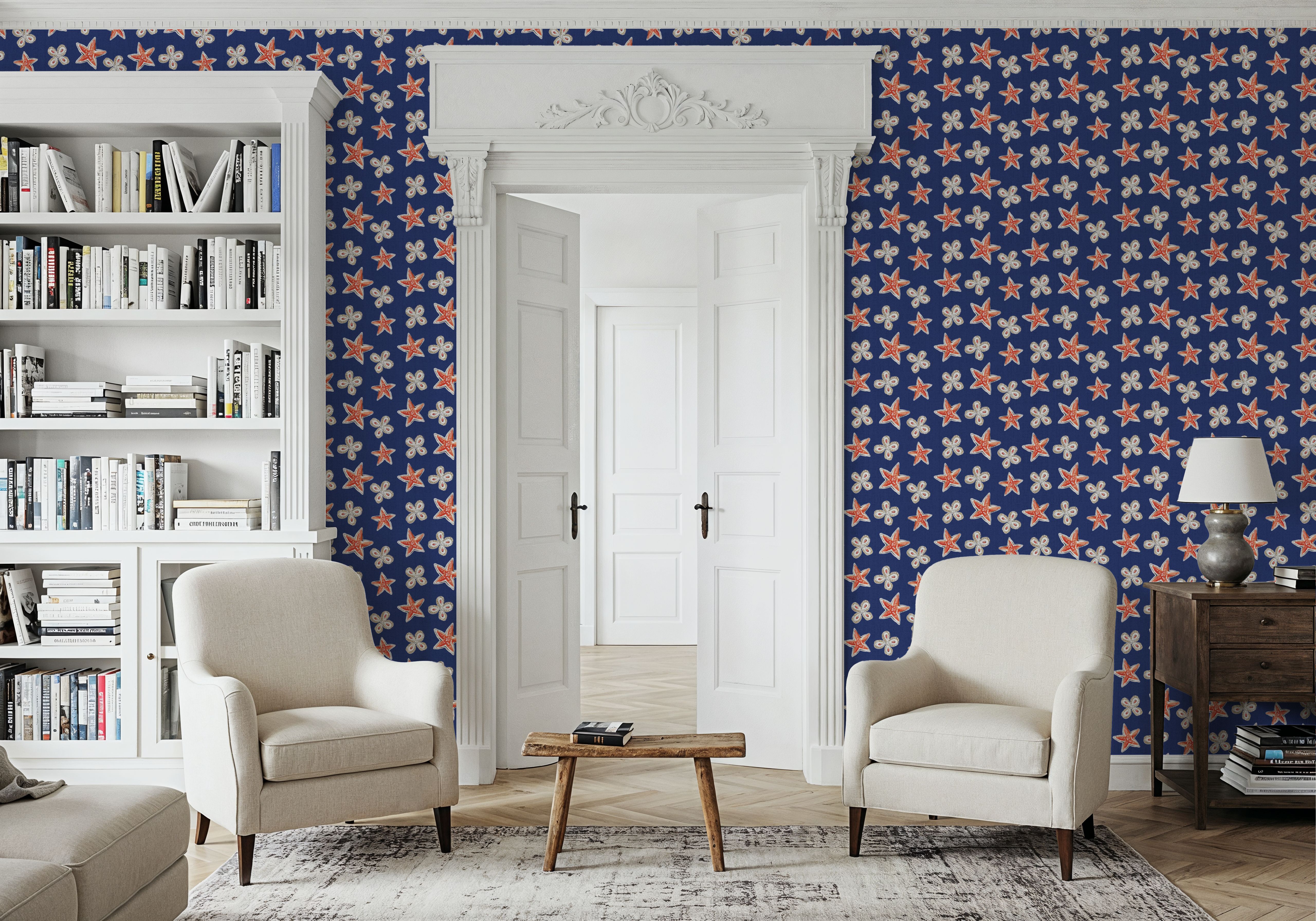 Maritime Stars Red on Blue