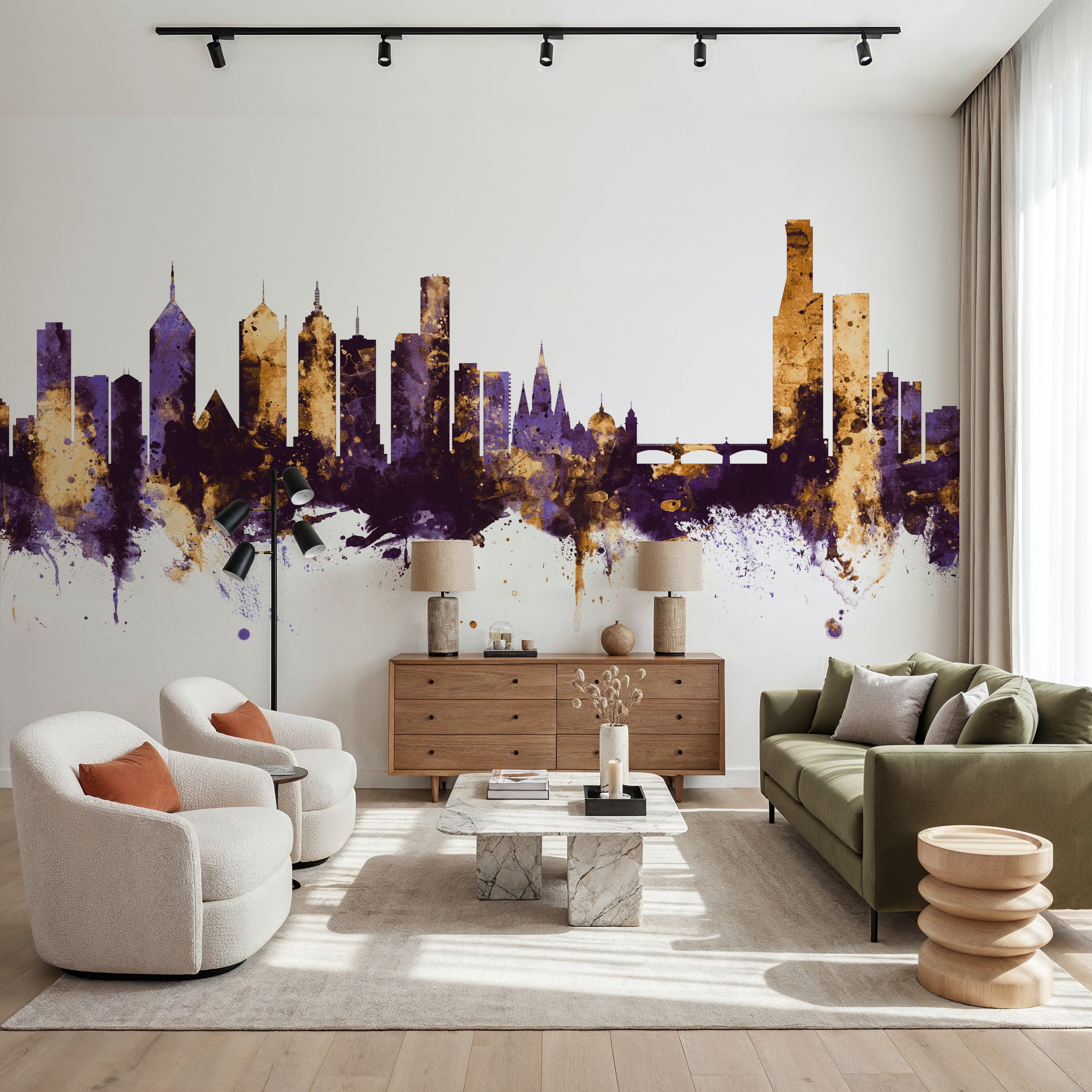 Melbourne Australia Skyline Purple & Gold