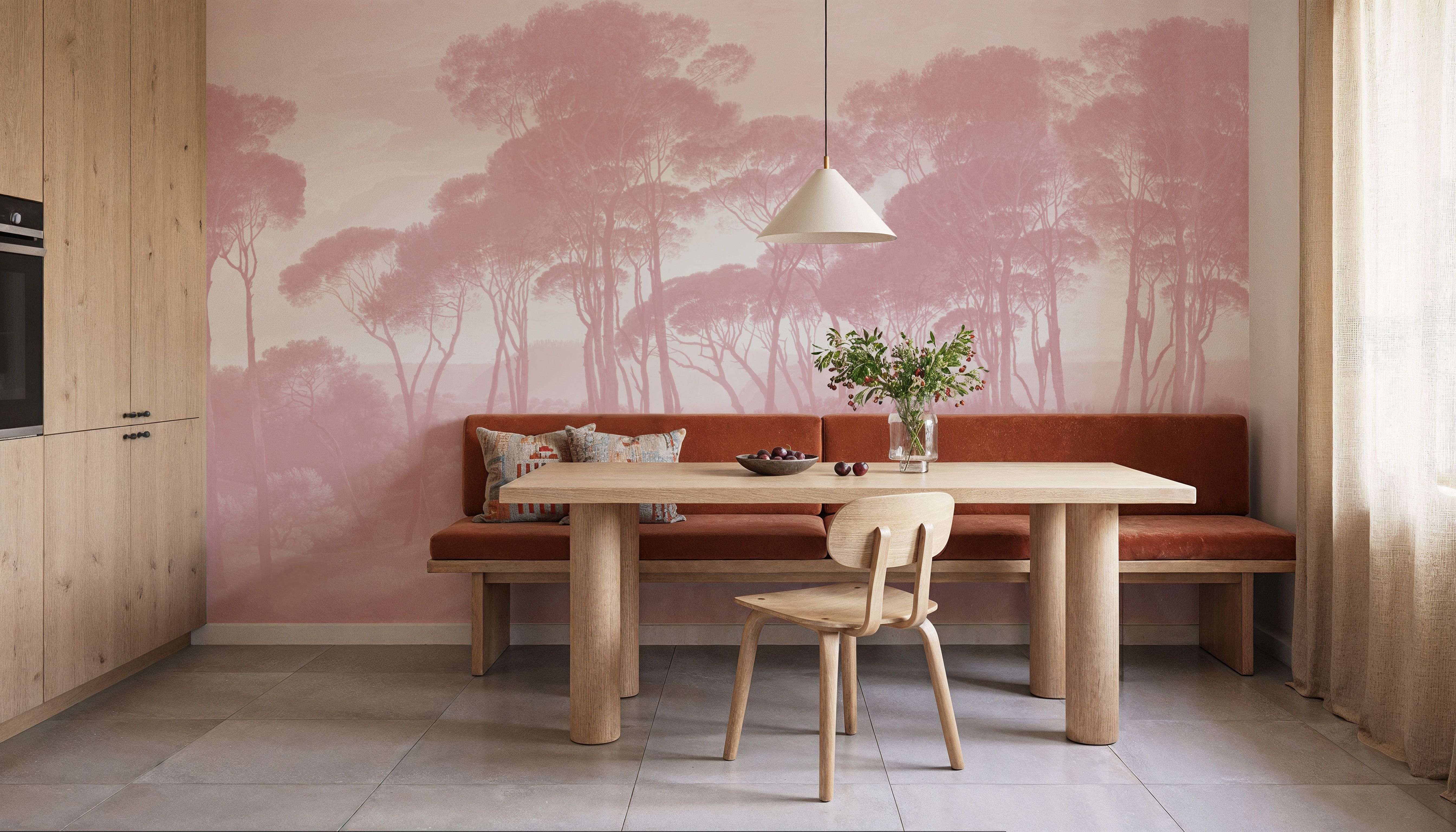 Mediterranean Pine Landscape, Dusty Pink, Papier peint