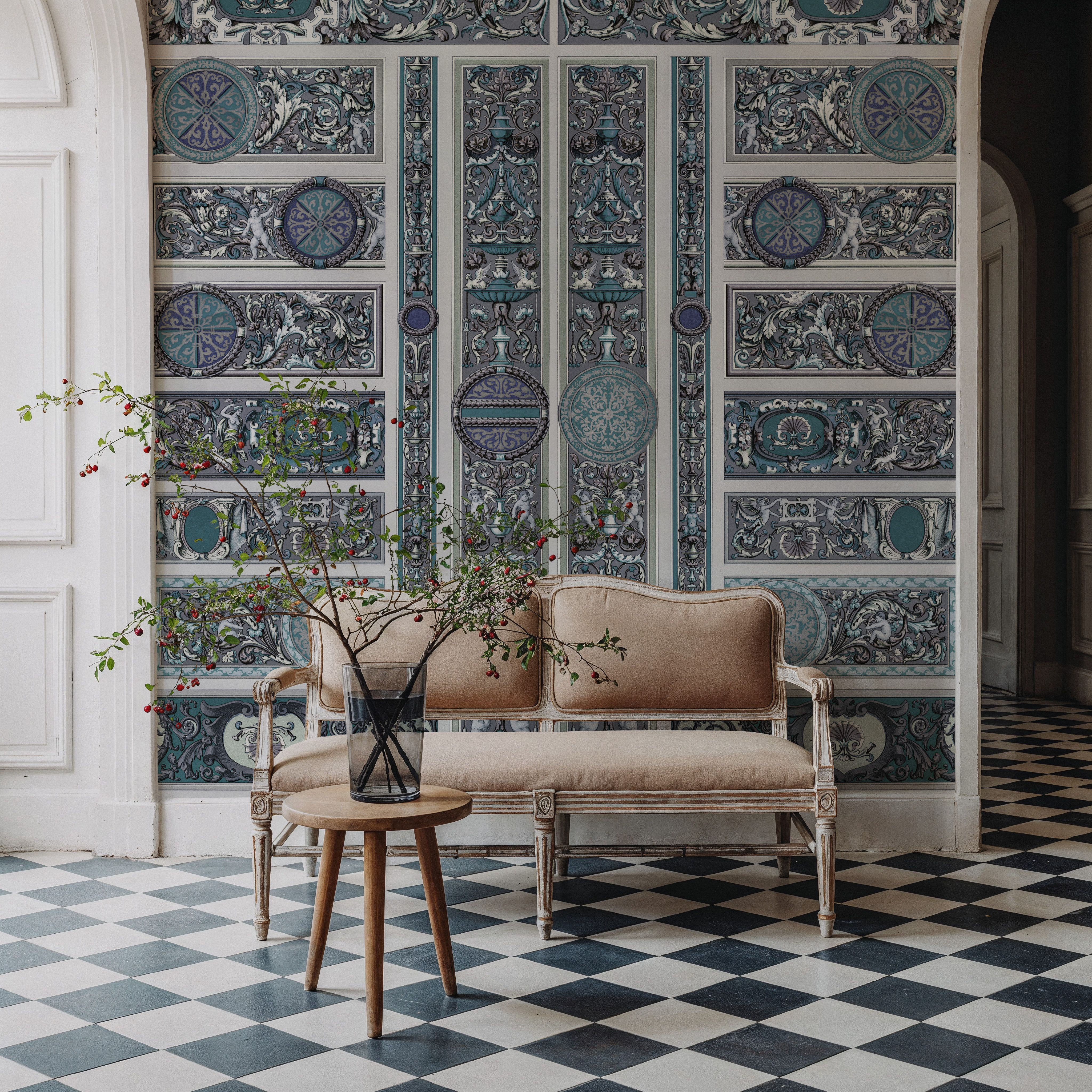 Chamber, Teal, Wallpaper