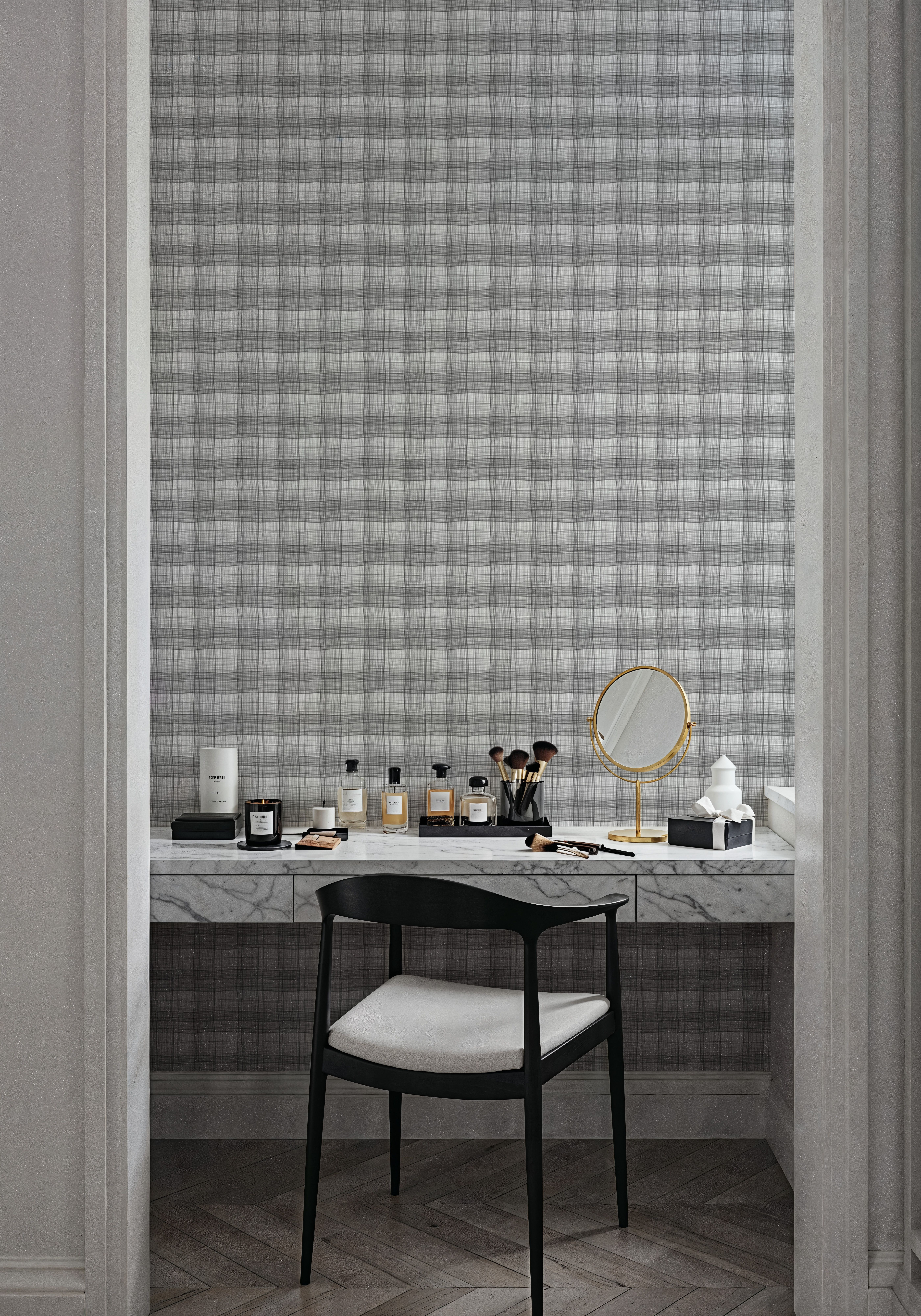 Stripy Gingham, Slate, Papier peint