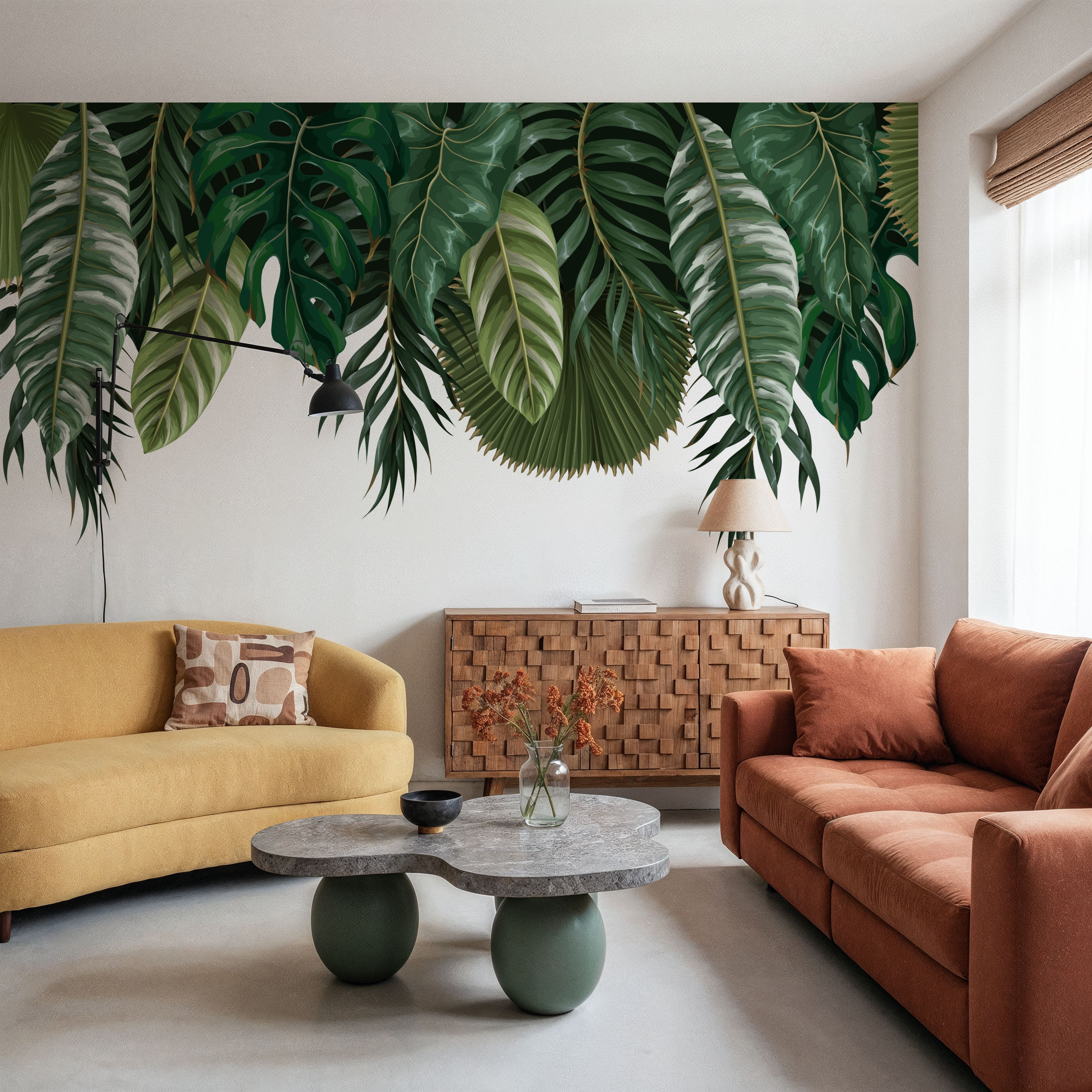 Wall Mural - Monstera Cave - Foliage Nature mural wallpaper - Green - Living room - Wallism US - Premium, Textured or Peel & Stick