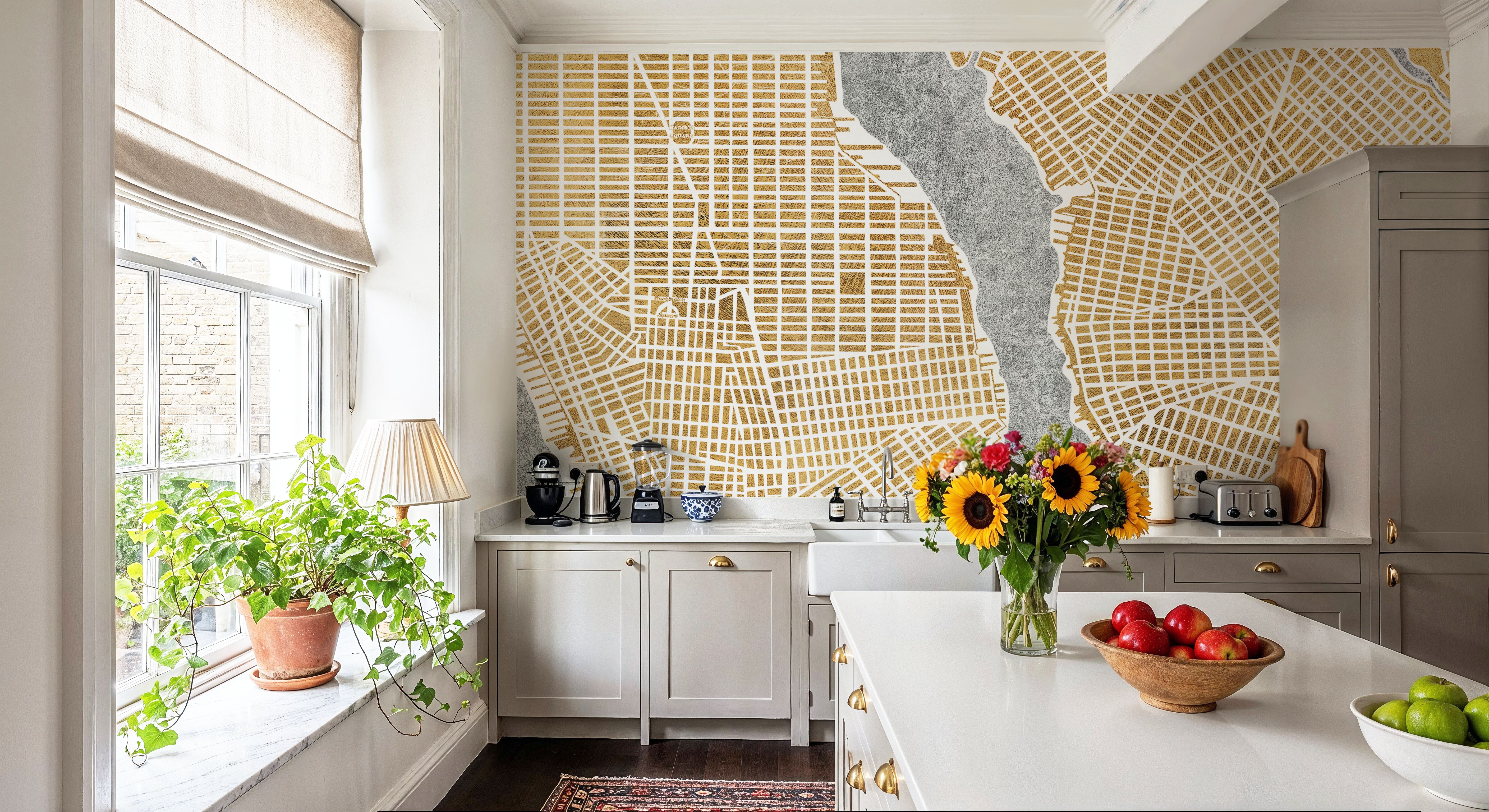 Gilded New York Map, Wallpaper