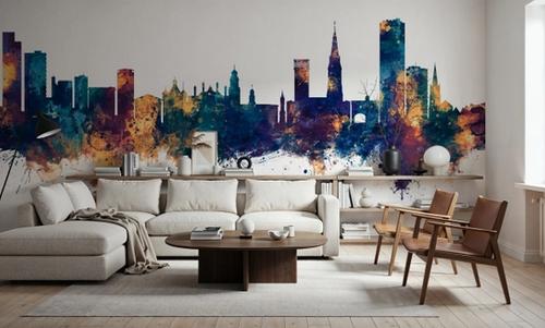 Leicester England Skyline Blue & Bronze