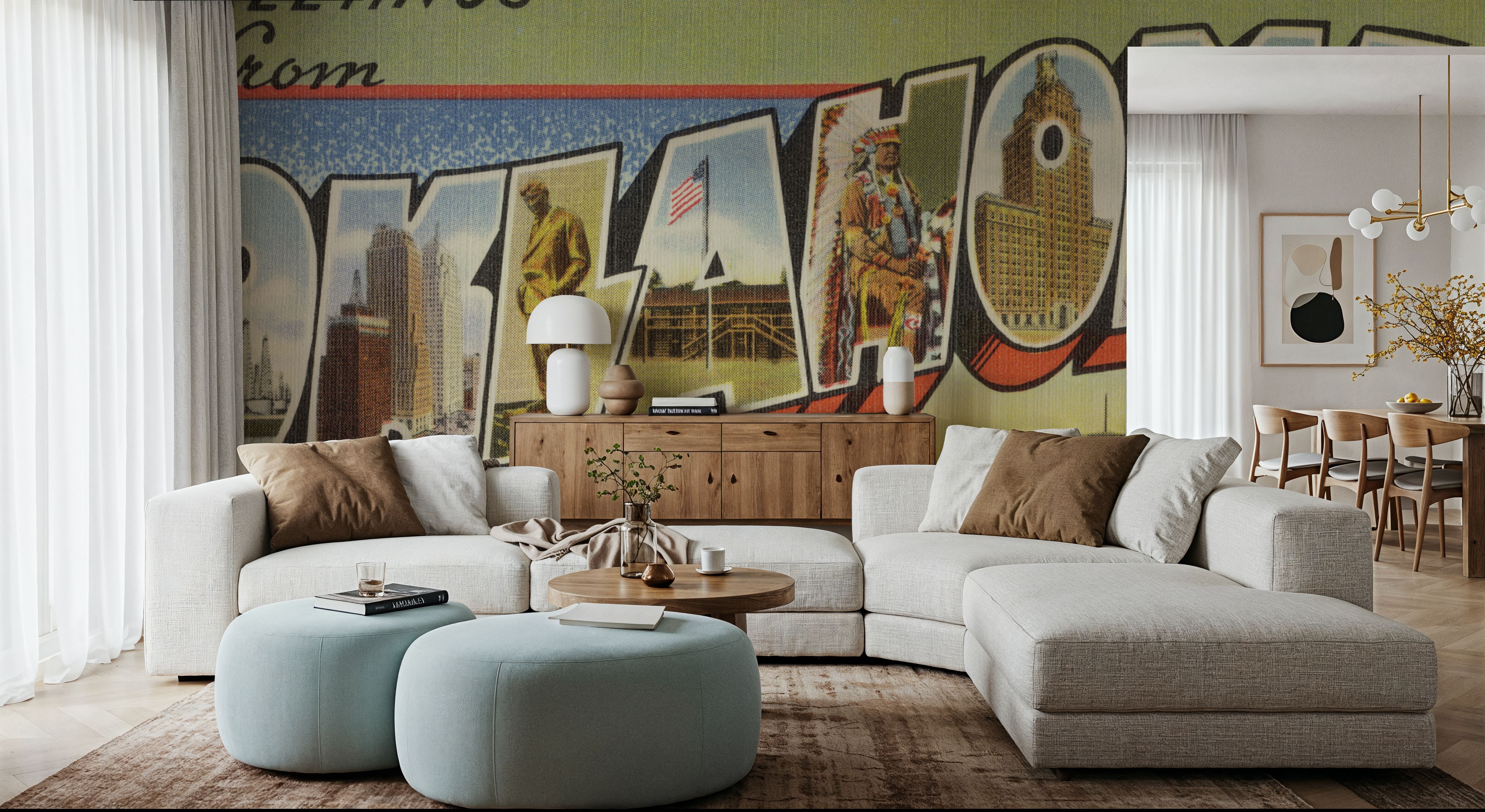 Greetings from Oklahoma - Screenprint Postcard, Wallpaper