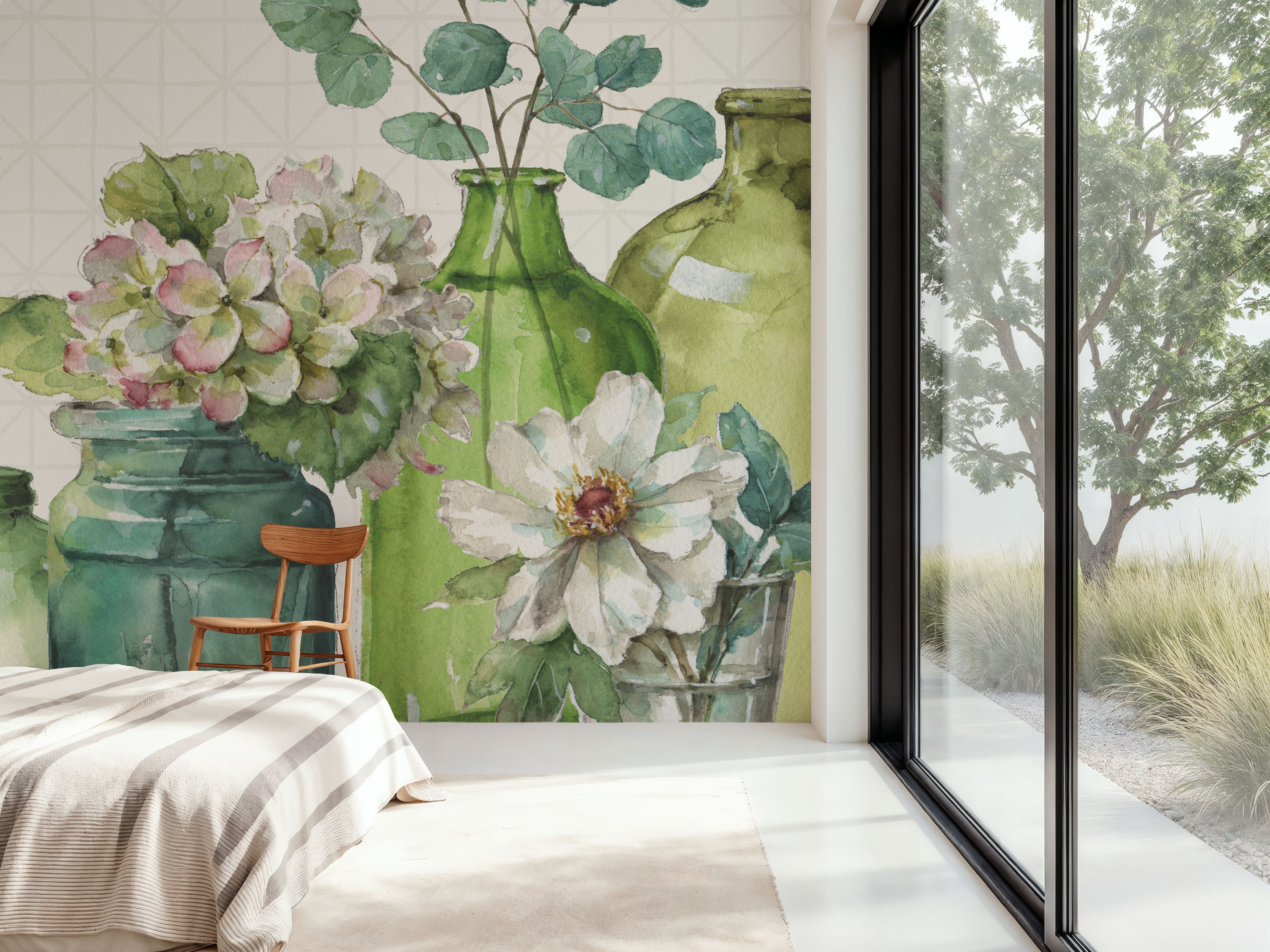 Wall Mural - Mixed Greens XLIX - Contemporary Nature mural wallpaper - Green - Hallway staircases - Wallism US - Premium, Textured or Peel & Stick