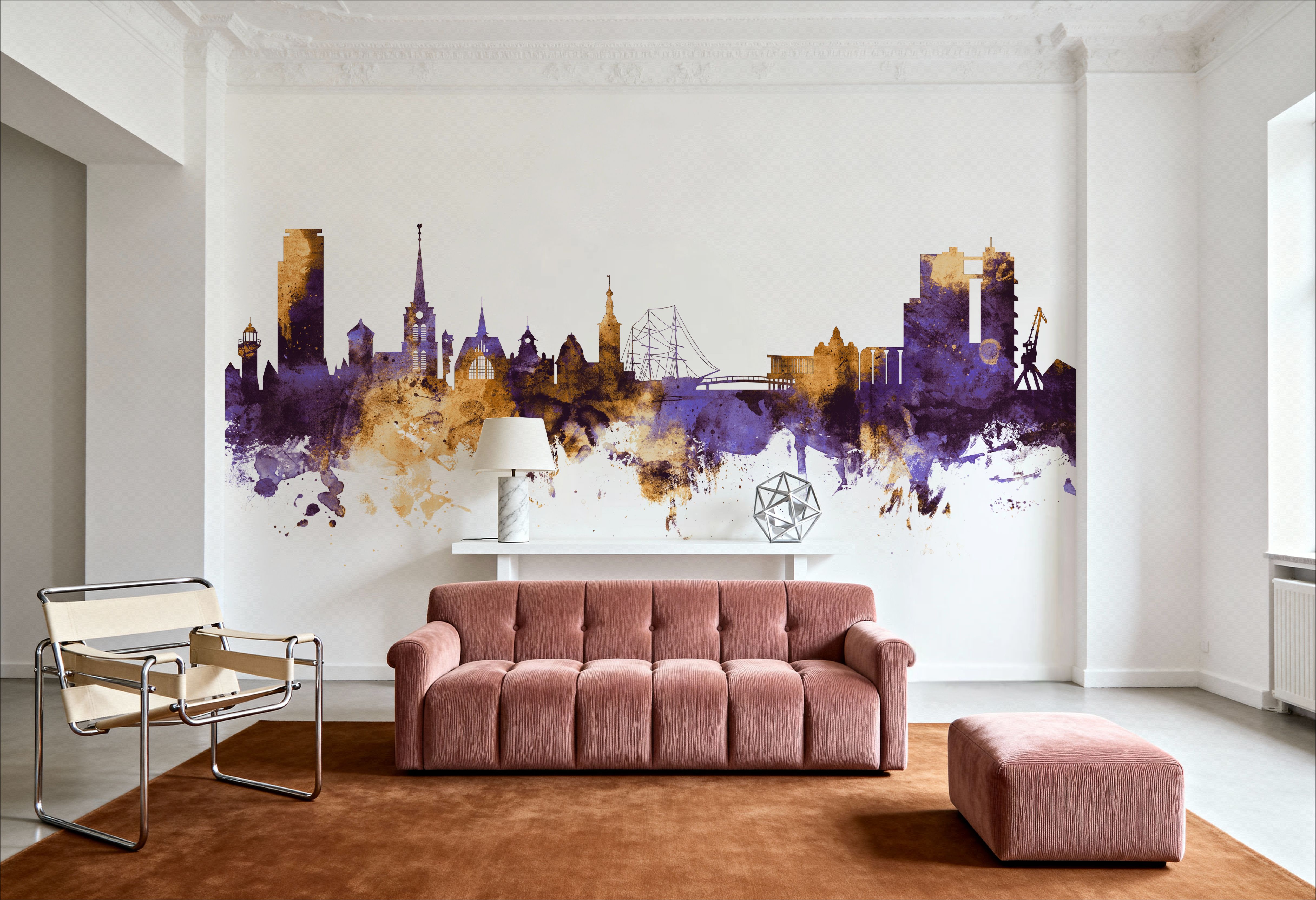 Halmstad Sweden Skyline Purple & Gold