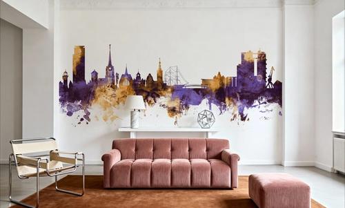 Halmstad Sweden Skyline Purple & Gold