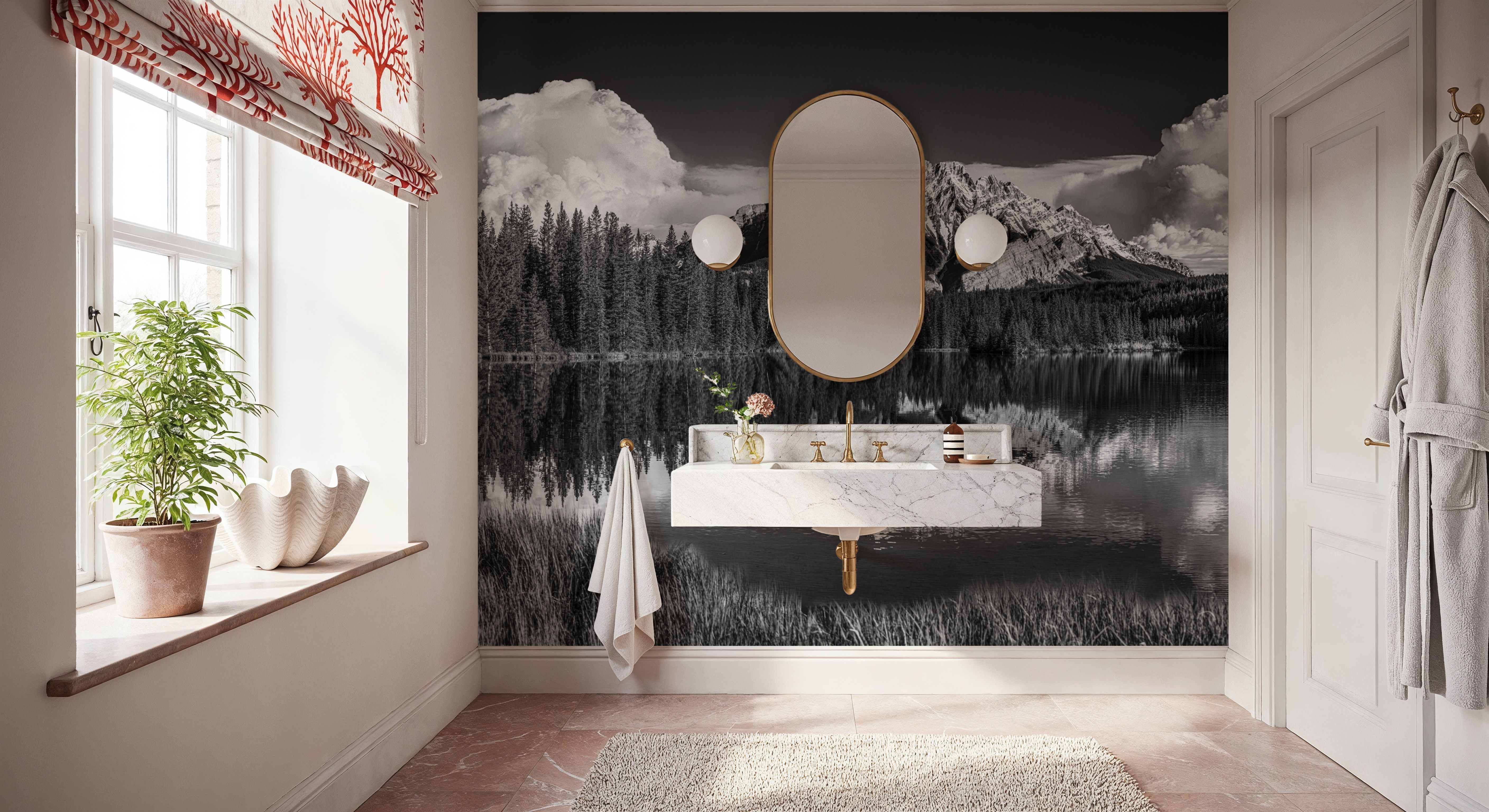 Cascade Mountain Reflection BW, Wallpaper