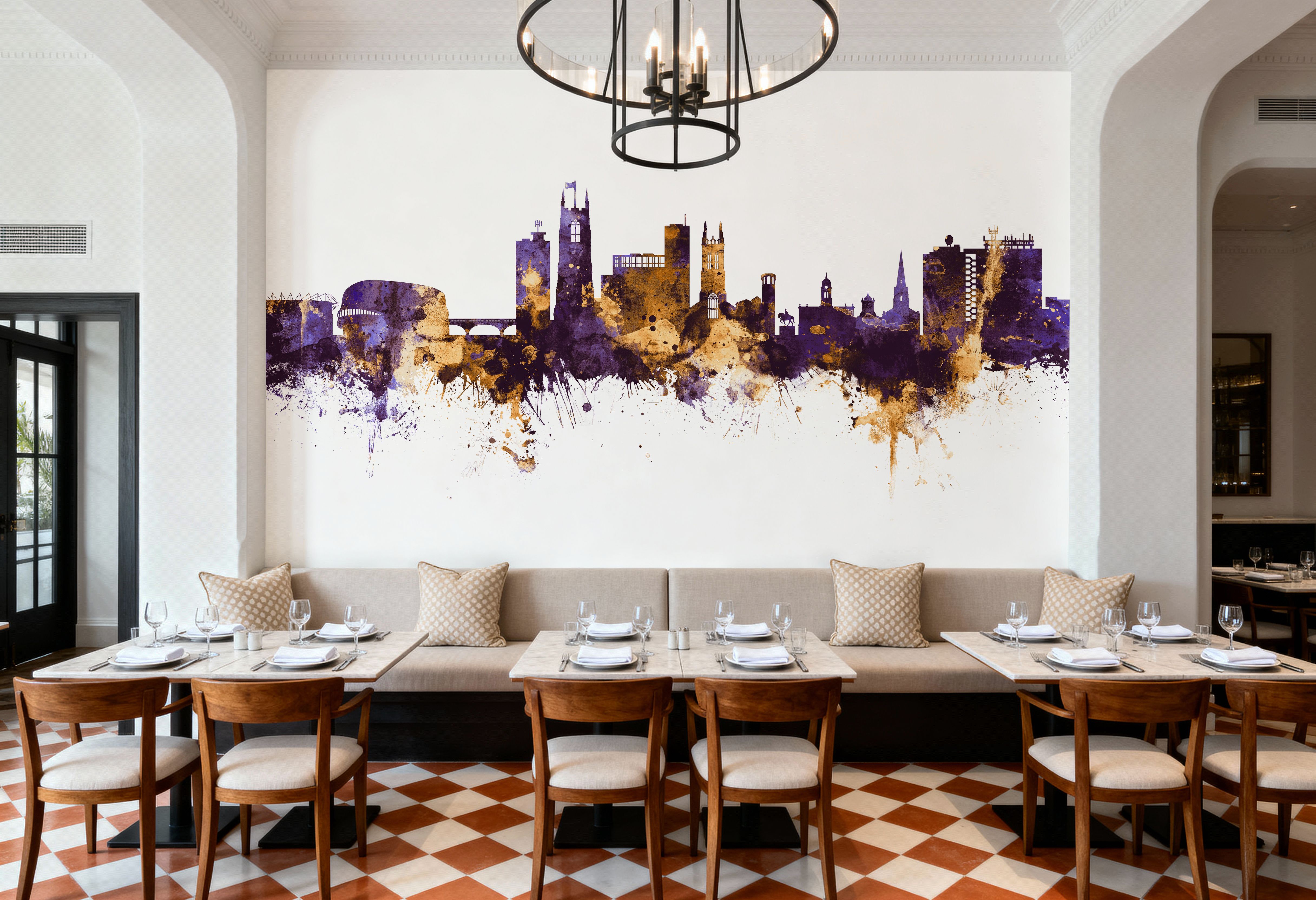 Derby England Skyline Purple & Gold, Tapeten