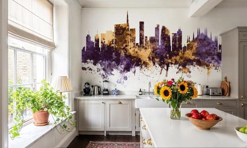 Milan Italy Skyline Purple & Gold