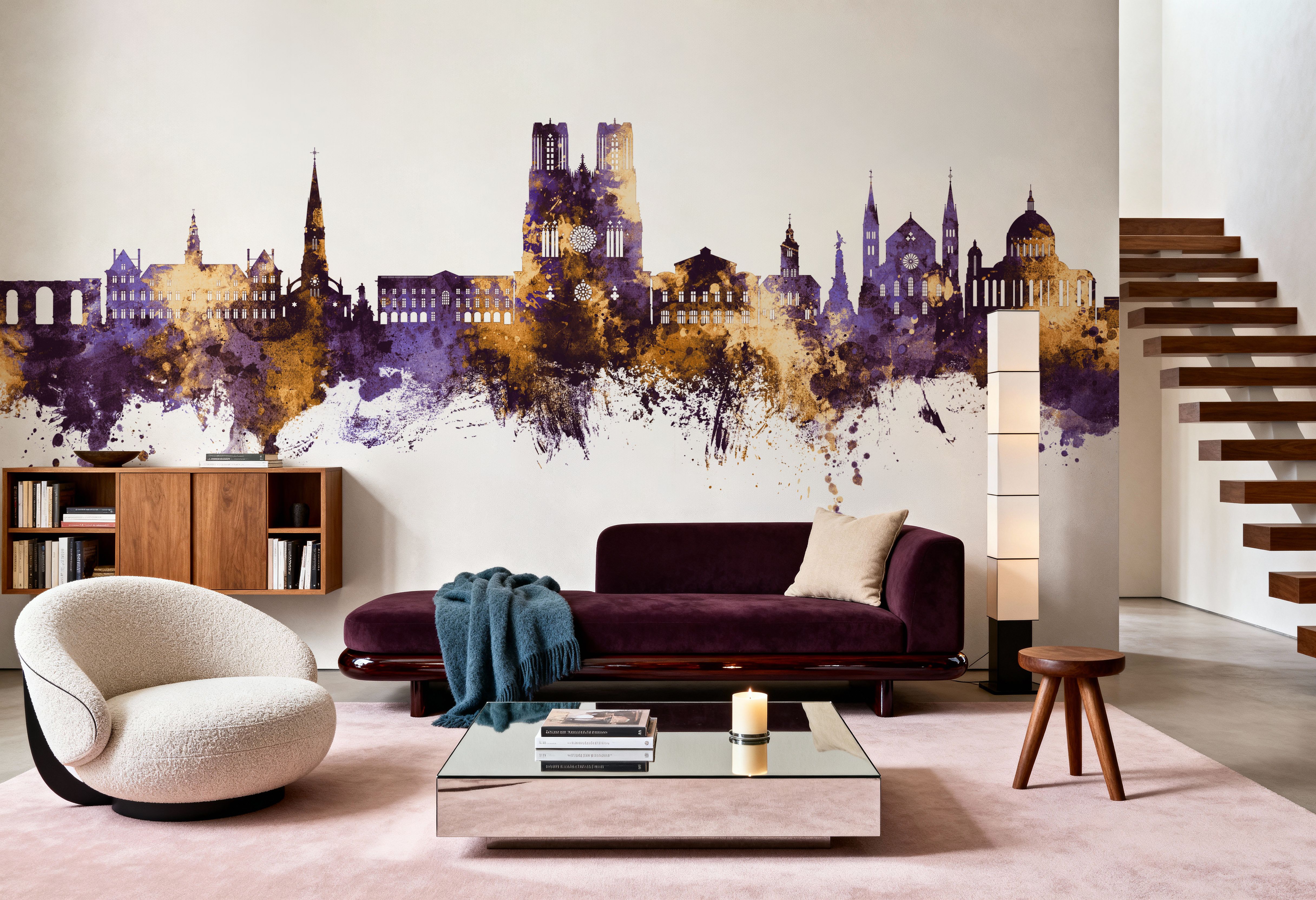 Reims France Skyline Purple & Gold
