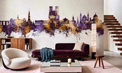 Reims France Skyline Purple & Gold