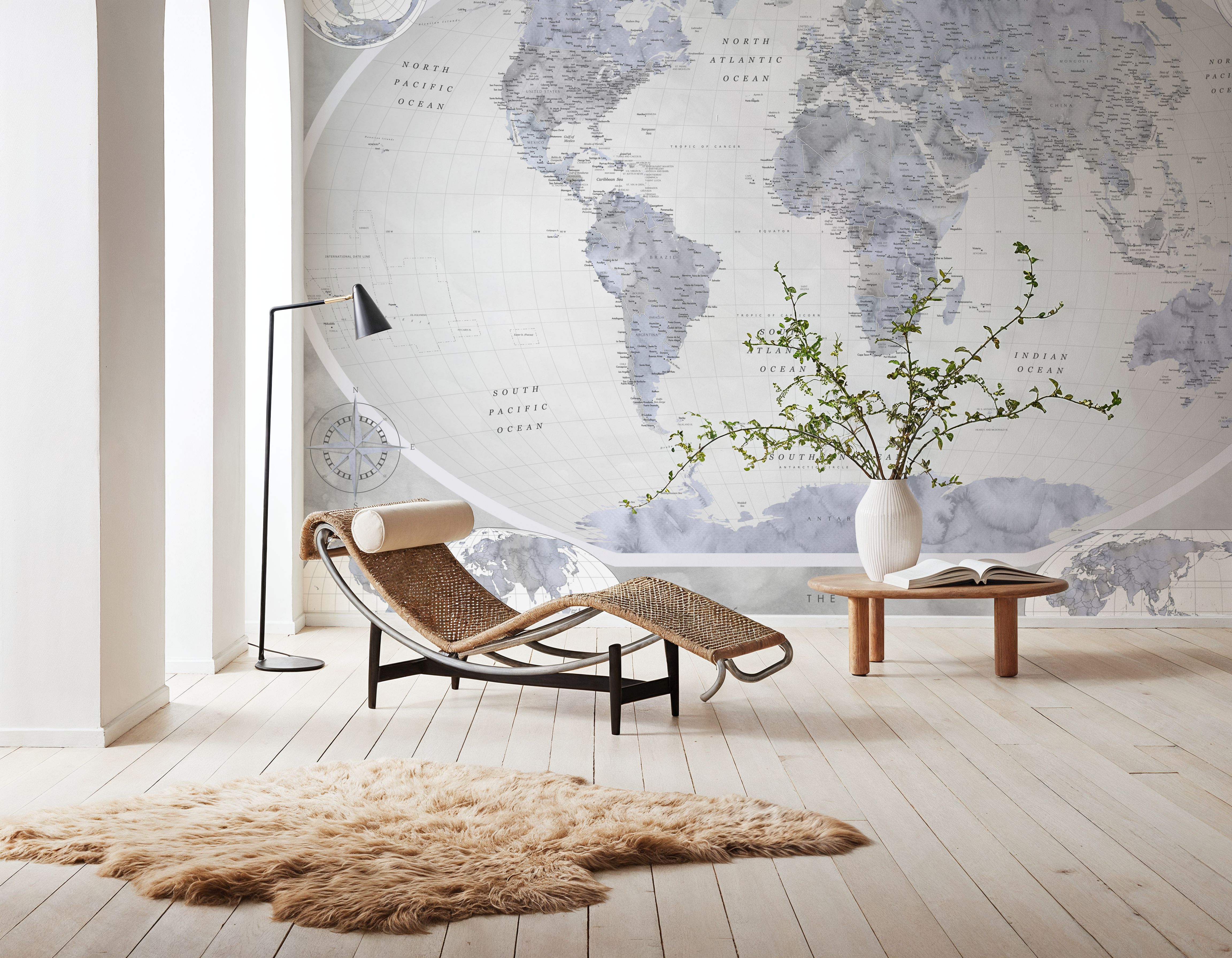 World Map Atlas Blue Gray