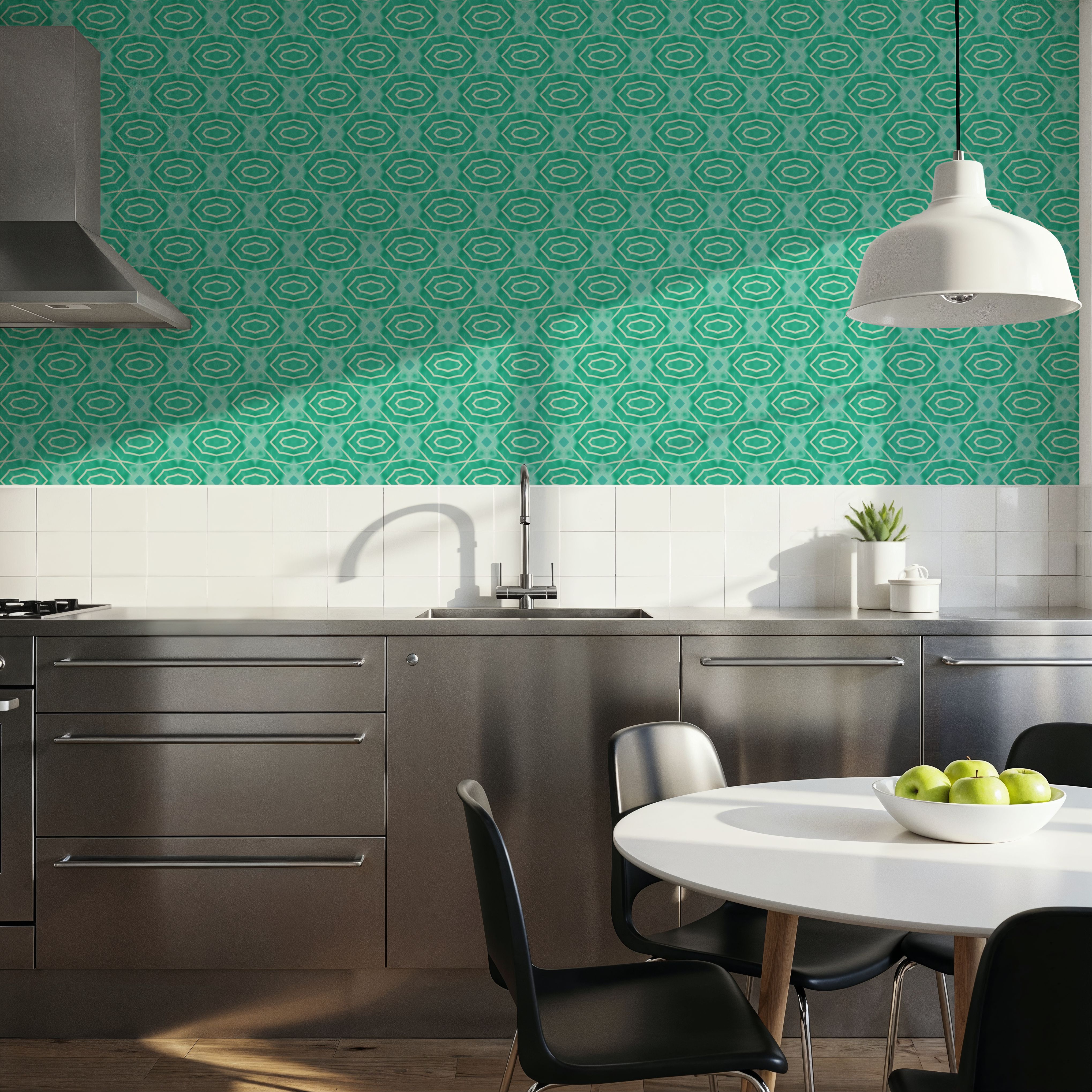 Wallpaper - Batik Palu - Lines - Green - Living room - Wallism US - Premium, Textured or Peel & Stick