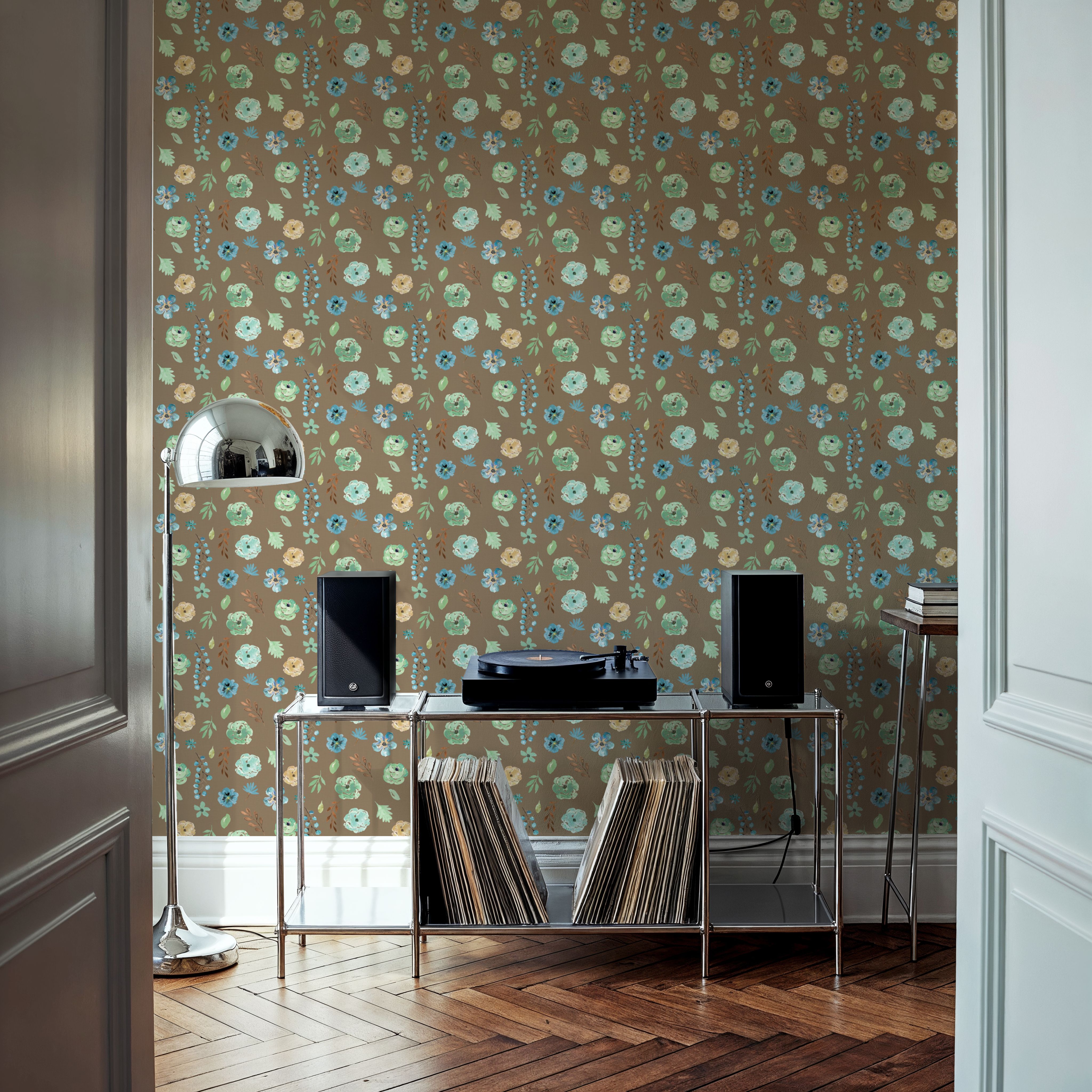 Flutterby Flowers Brown, Behang