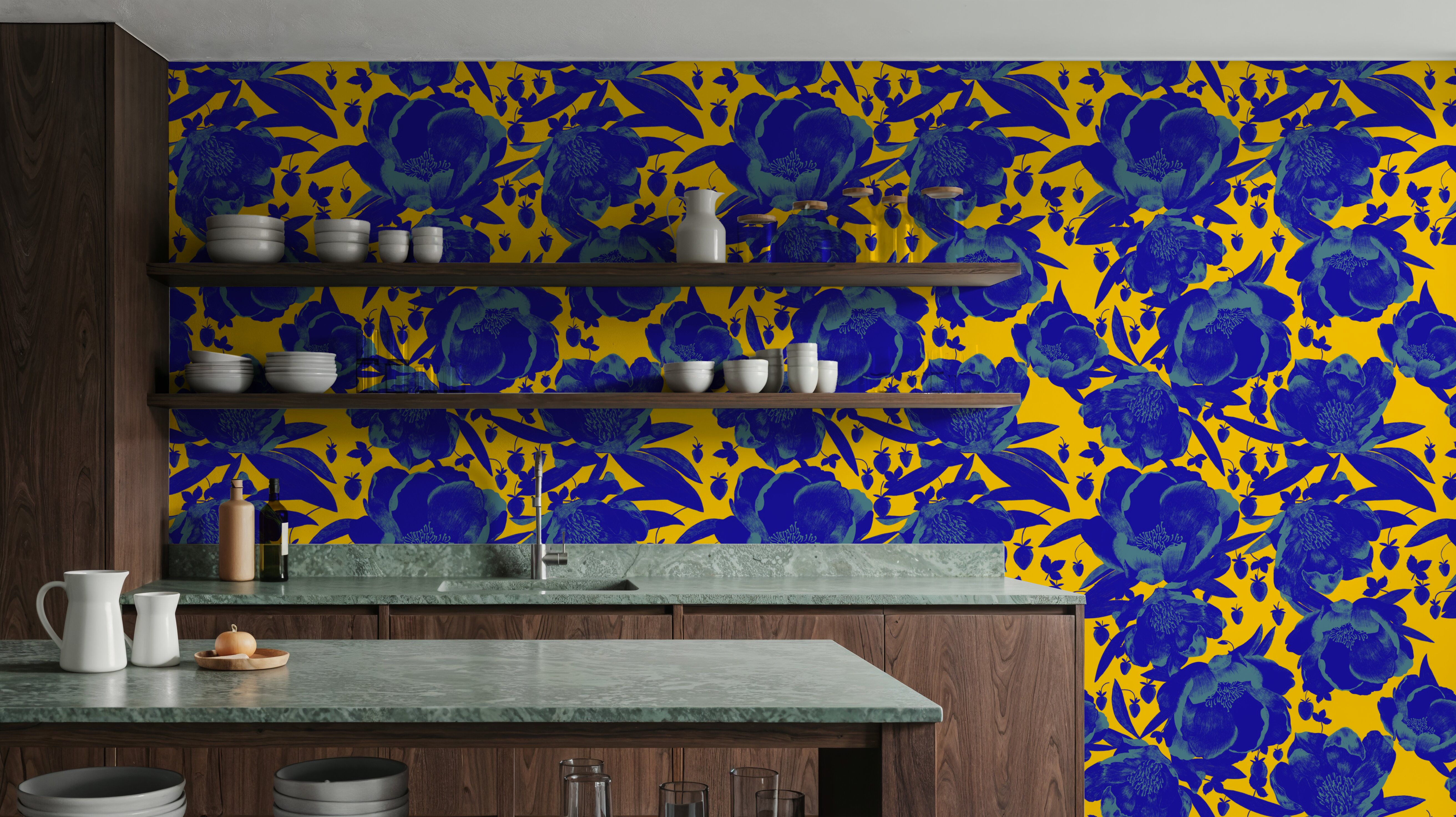 Pop Peonies, Yellow & Blue