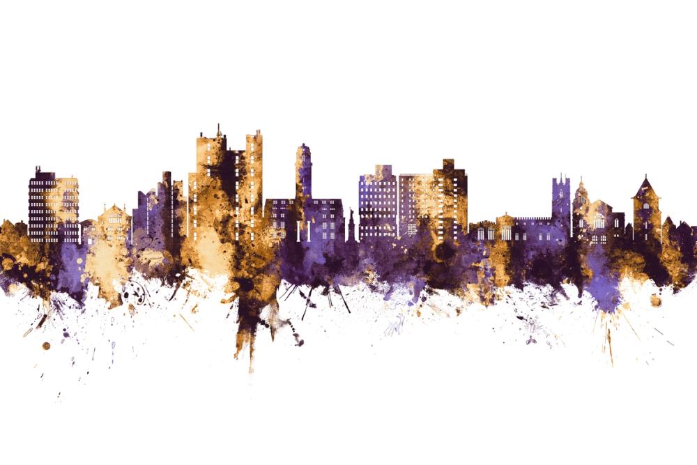 Luton England Skyline Purple & Gold
