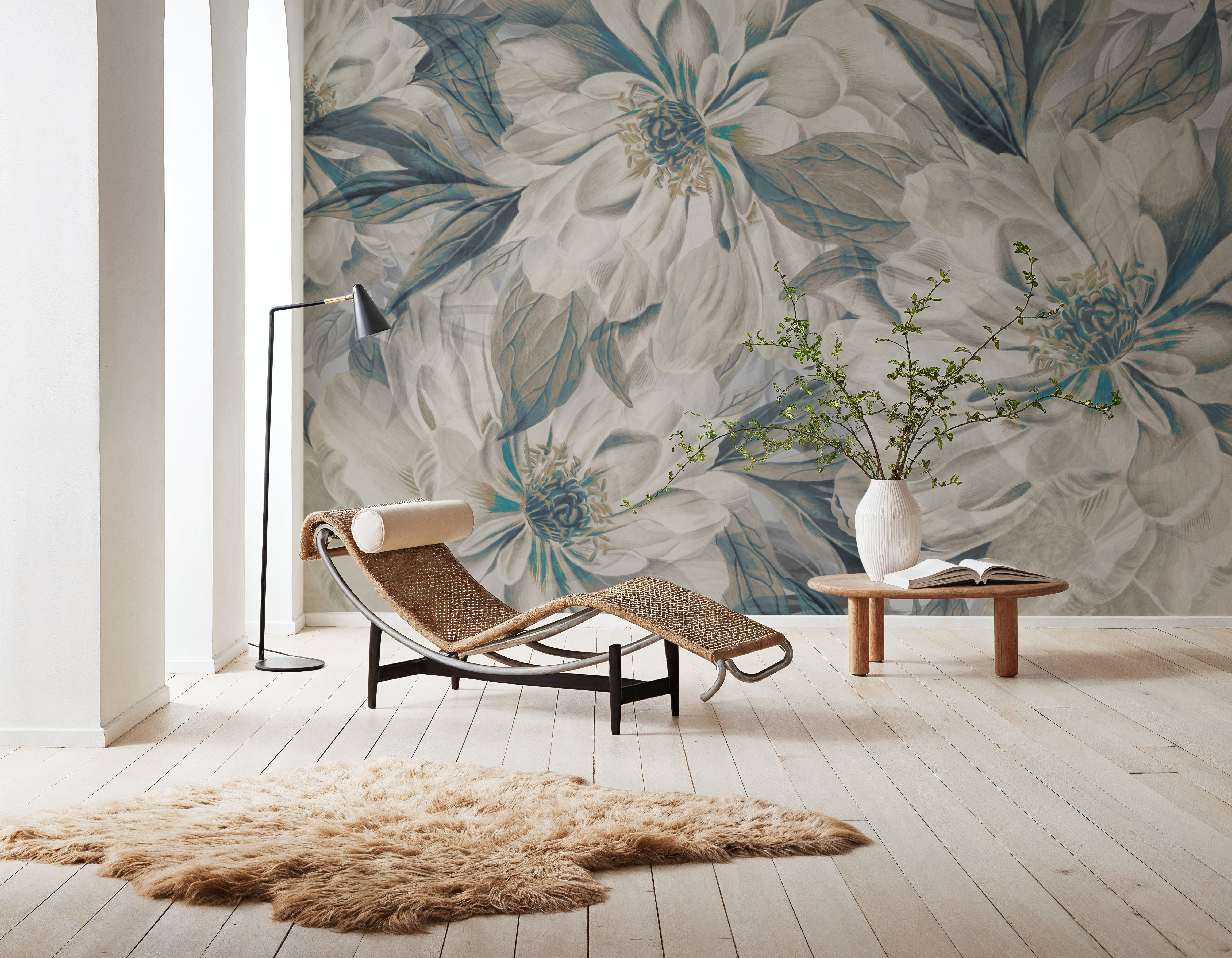 Peony Study - Cream and Teal