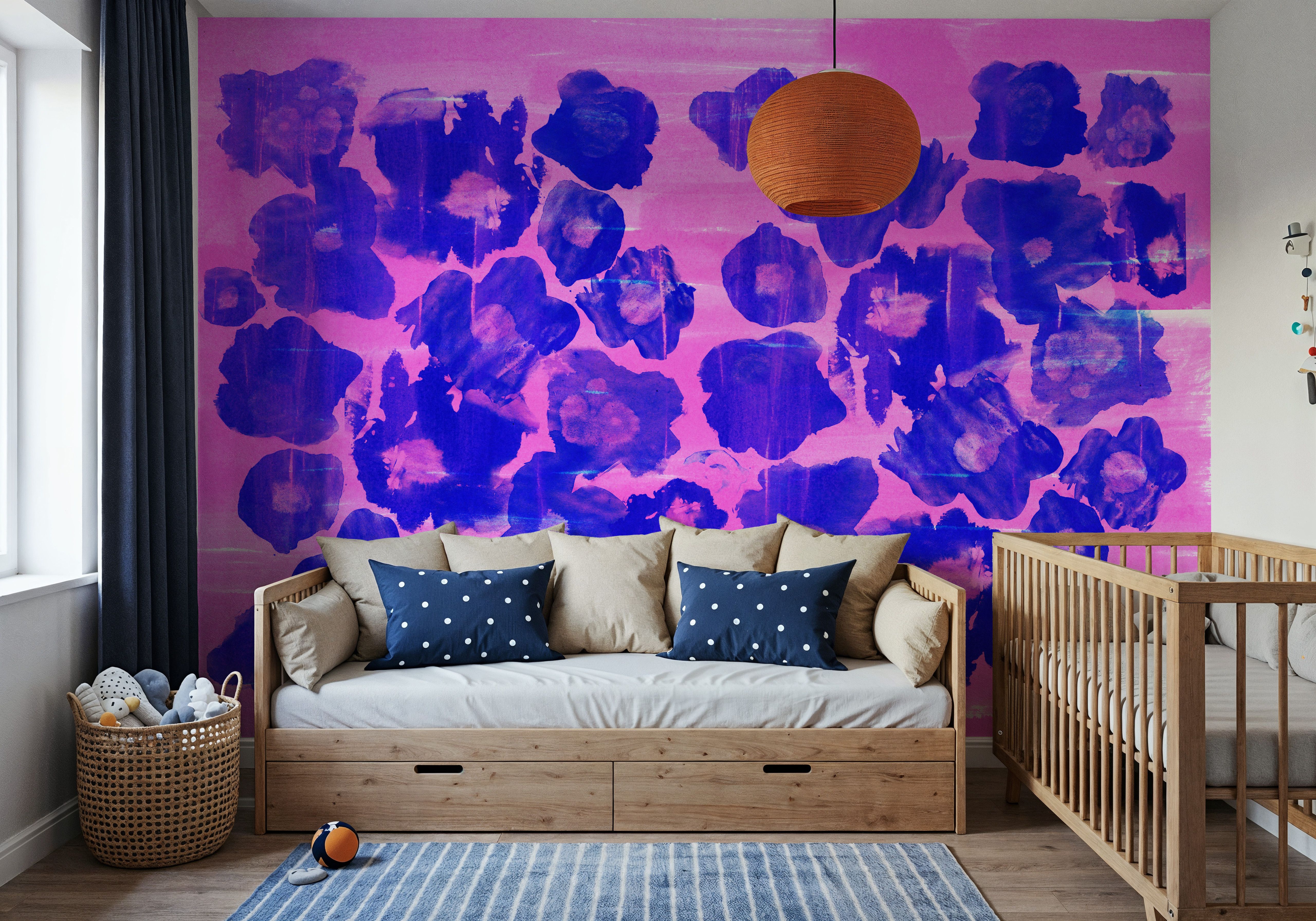 Flower Poufs, Indigo on Pink