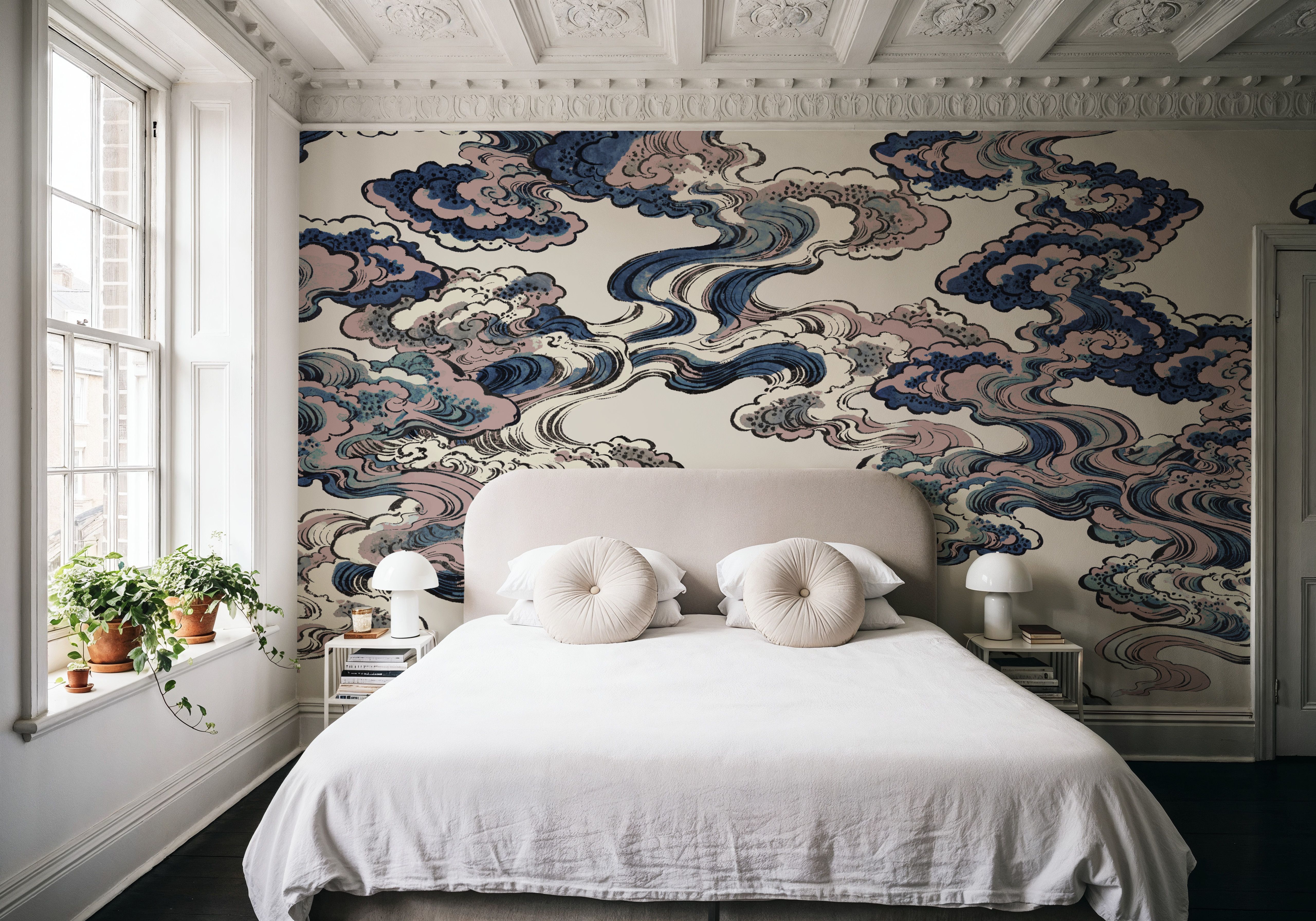 Ukiyo-e Clouds, Soft Pink, Wallpaper