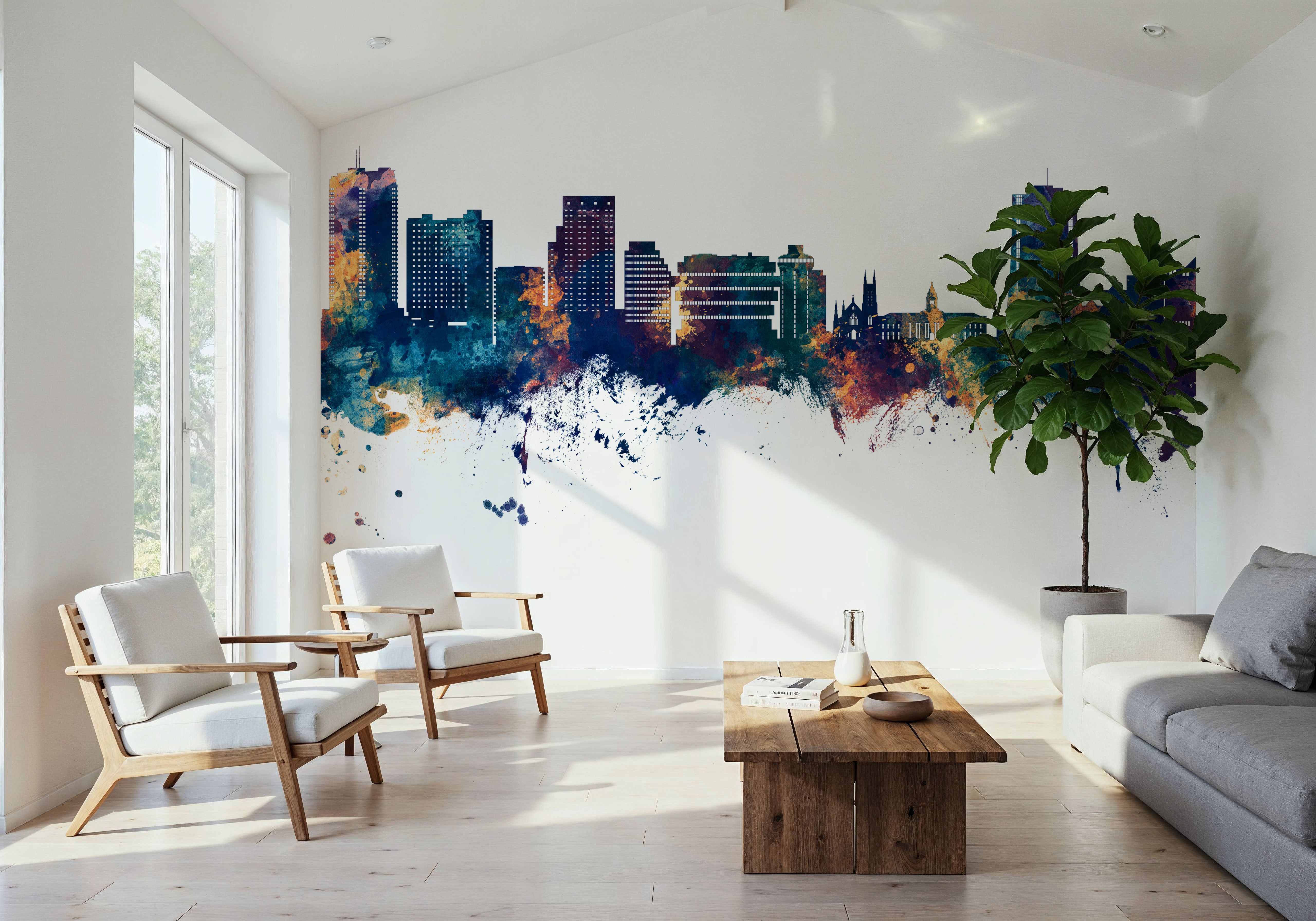 Stamford Connecticut Skyline Blue & Bronze, Papel de parede