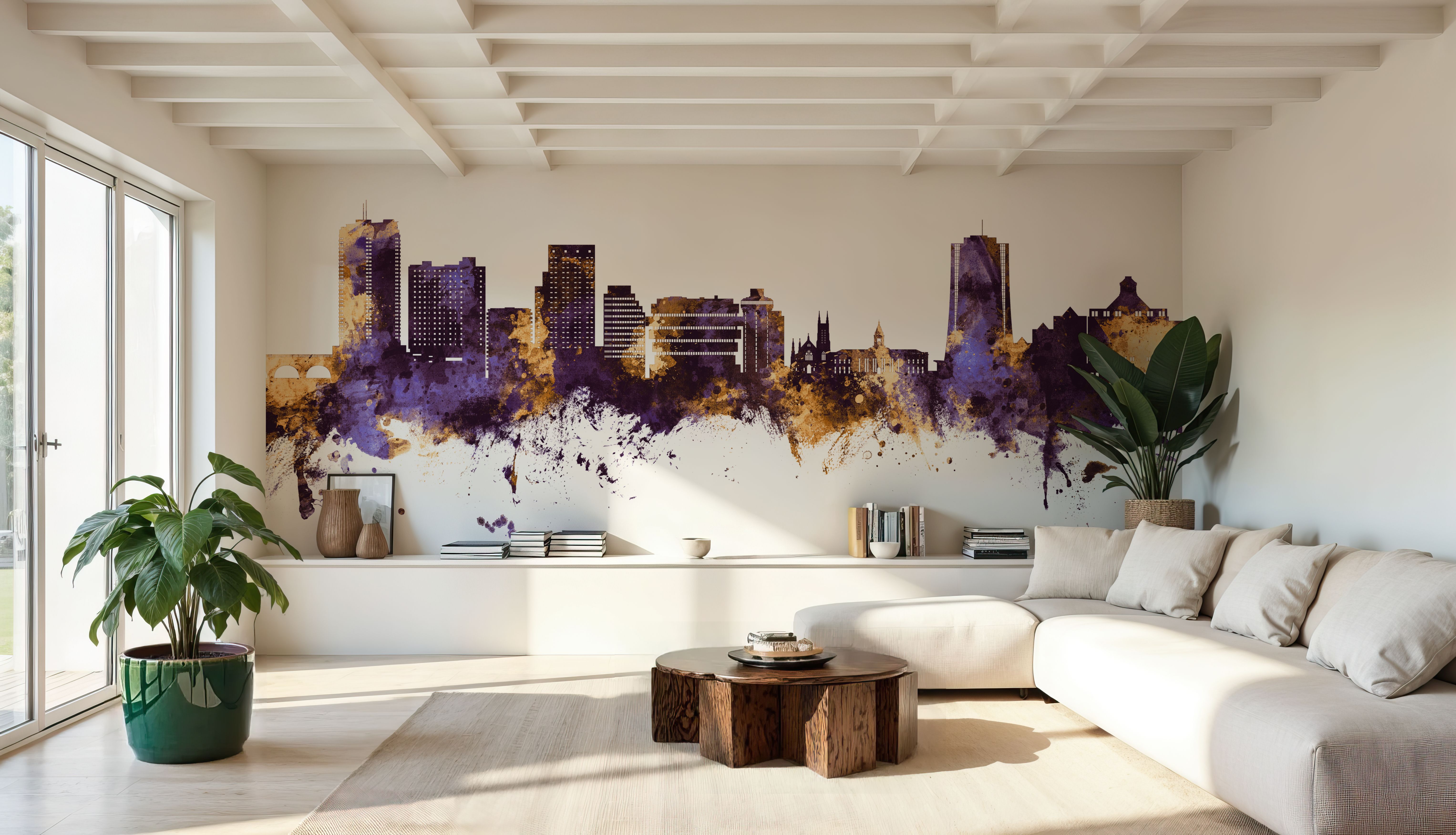 Stamford Connecticut Skyline Purple & Gold