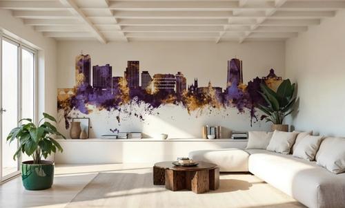 Stamford Connecticut Skyline Purple & Gold