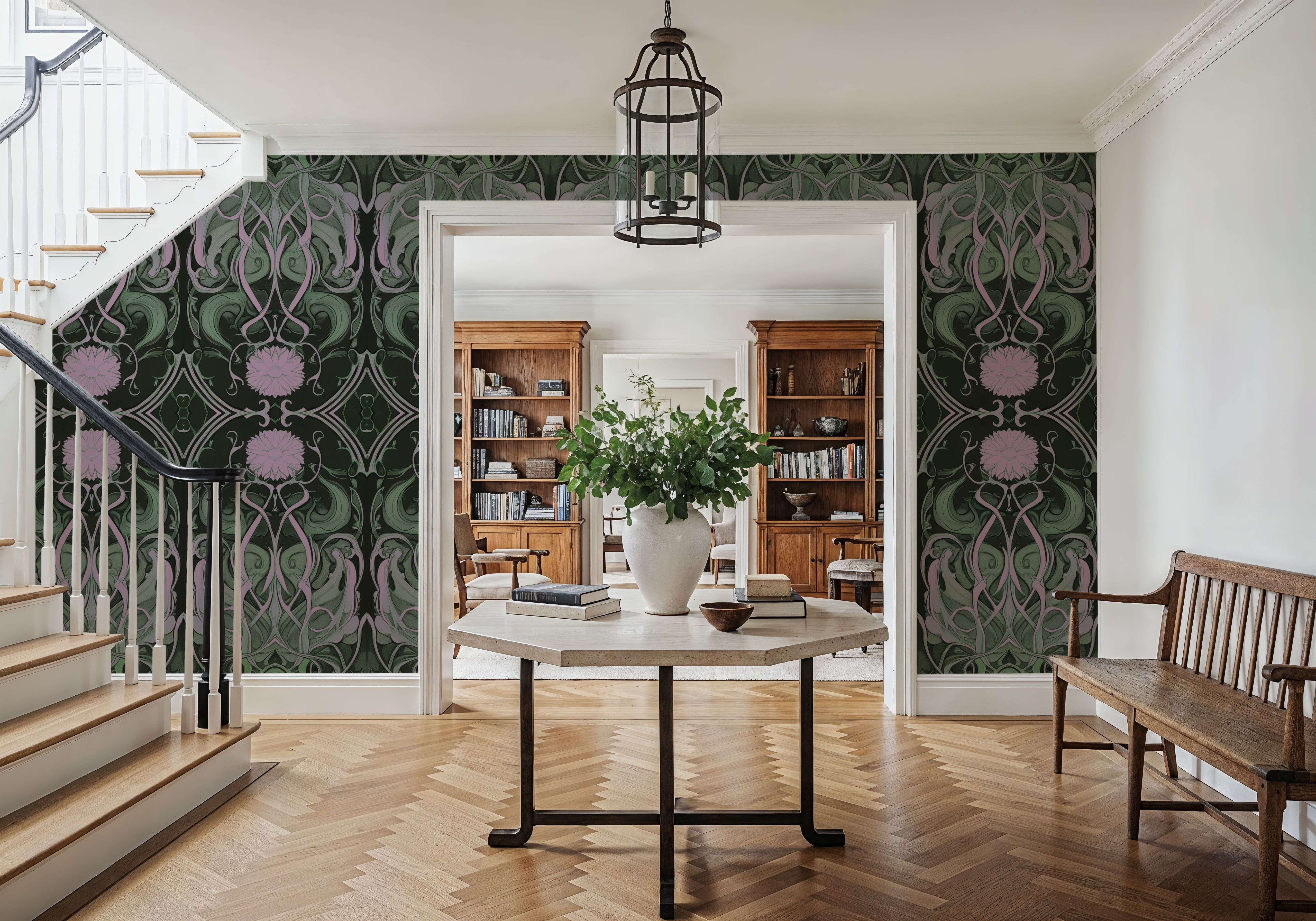 Art Noveau III Green, Wallpaper