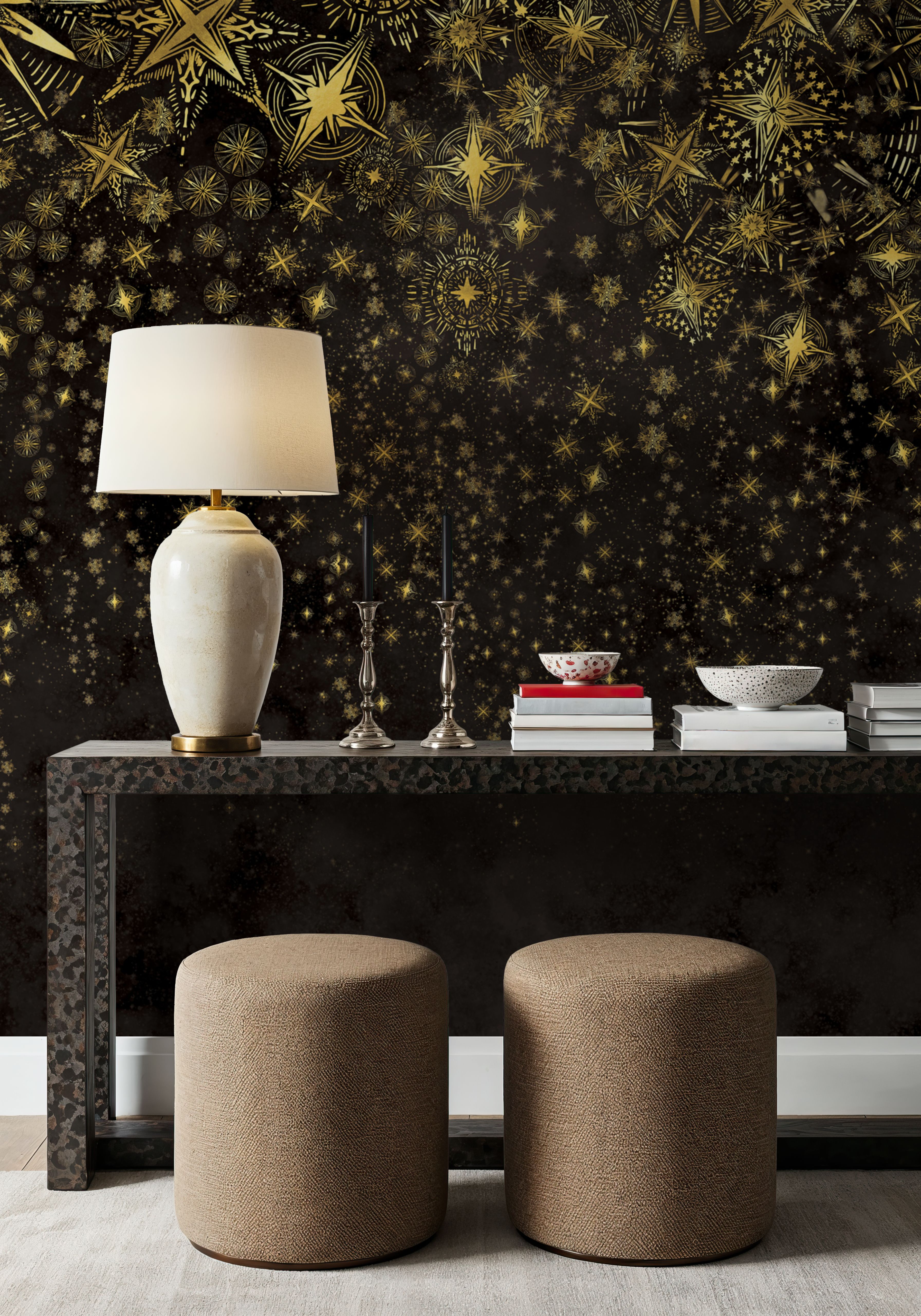 Wall Mural - Celestial Dreams Bright Black - Stars mural wallpaper - Bedroom - Wallism US - Premium, Textured or Peel & Stick