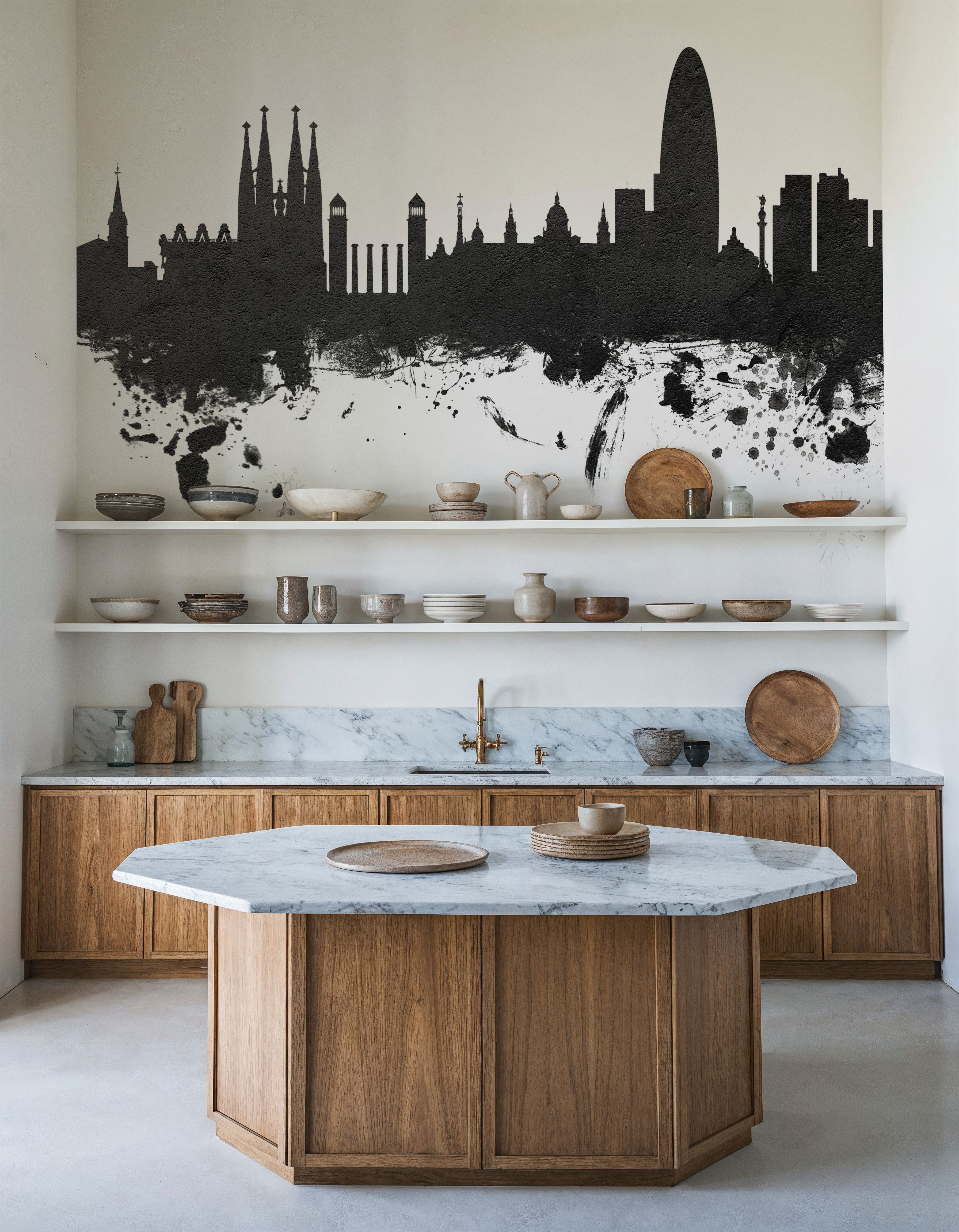 Barcelona Skyline Black & White