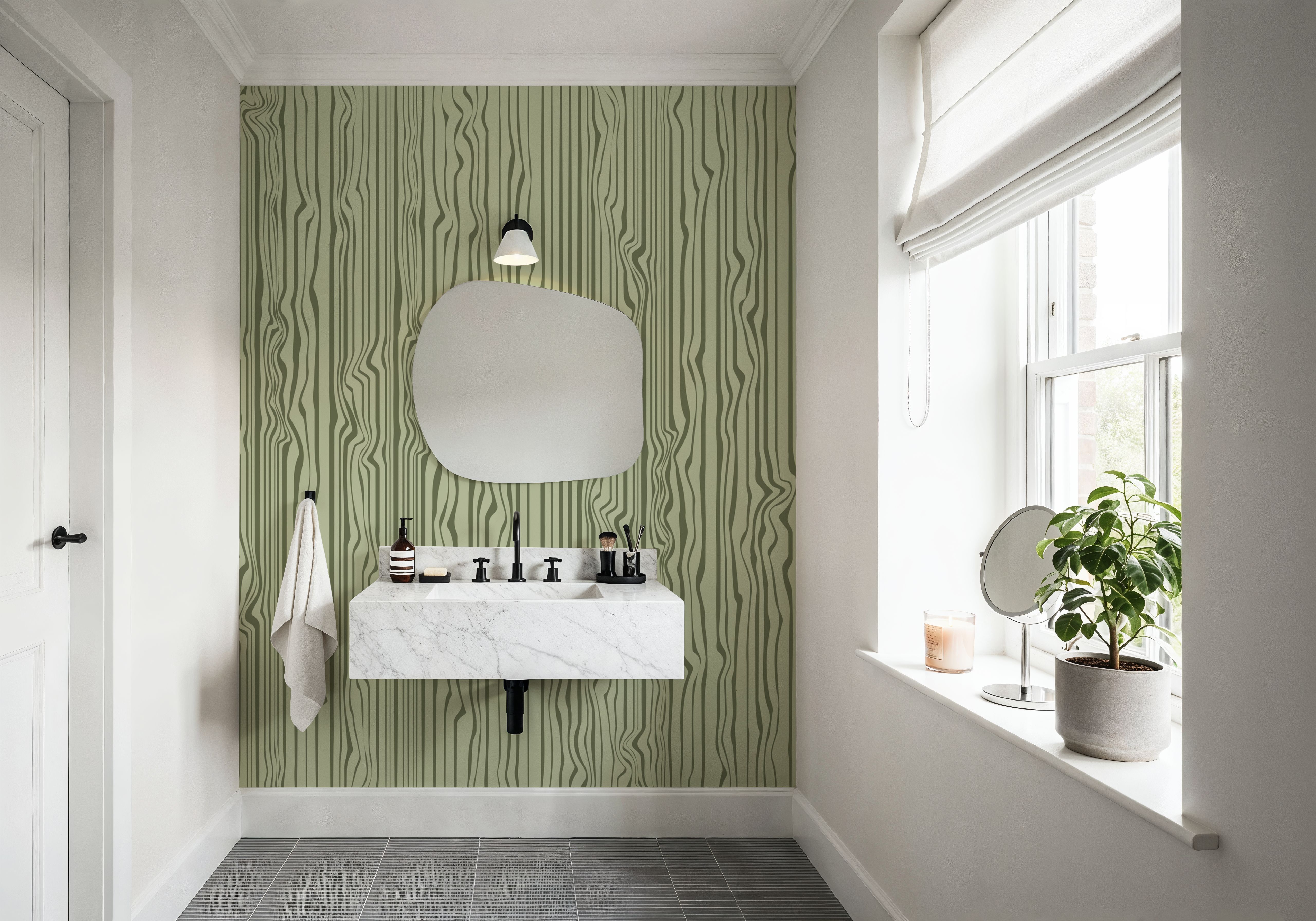 Veneer Lines, Green, Wallpaper