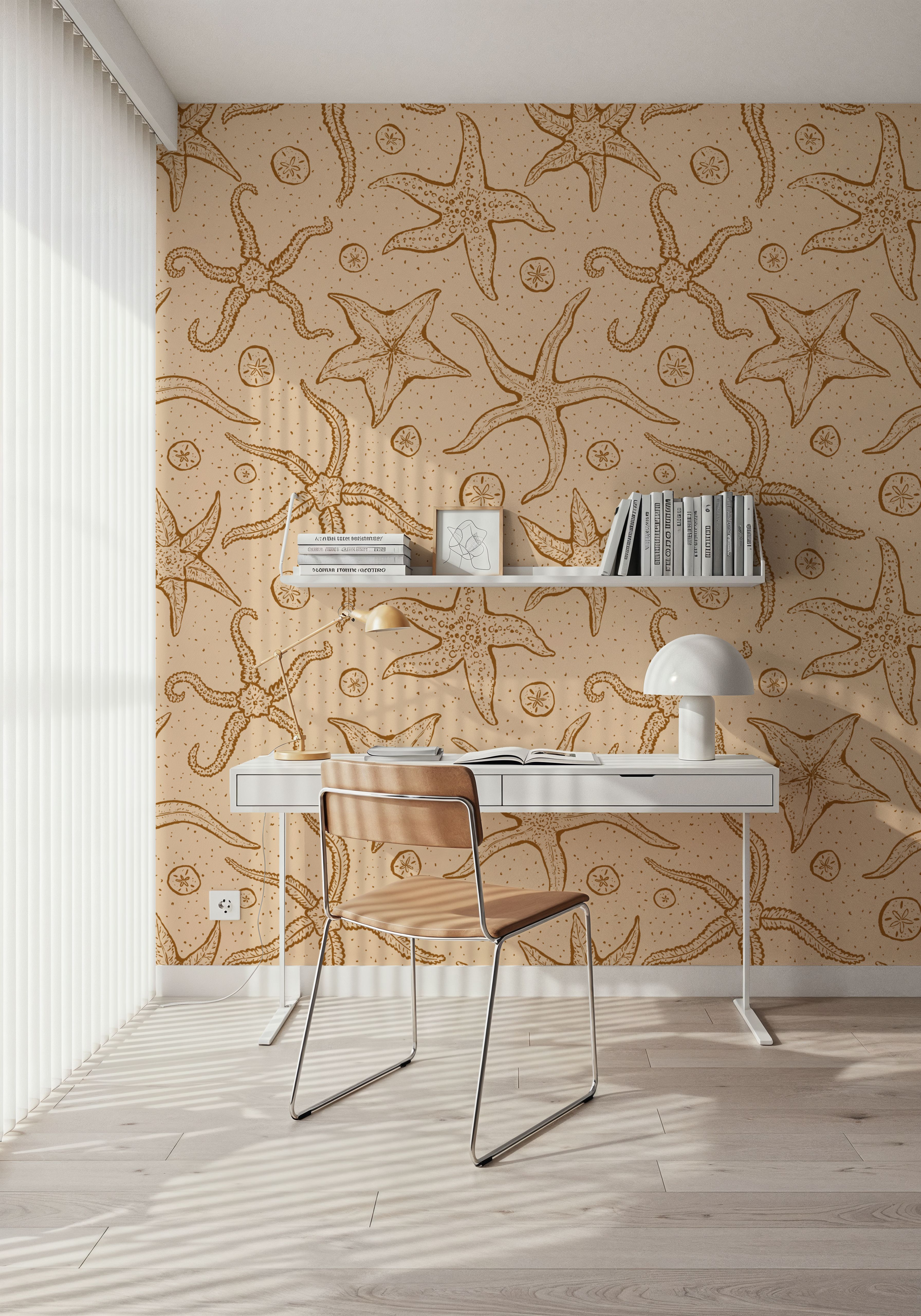 Echinoderms, Warm Beige, Wallpaper