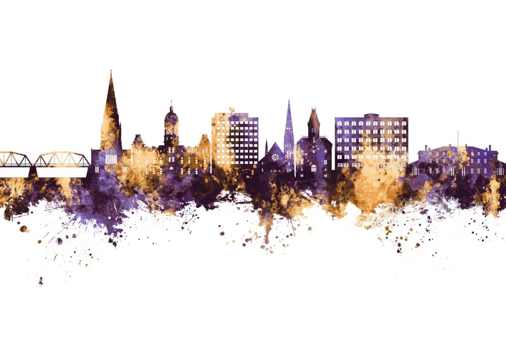 Fredericton Canada Skyline Purple & Gold