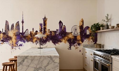 Baku Skyline Purple & Gold