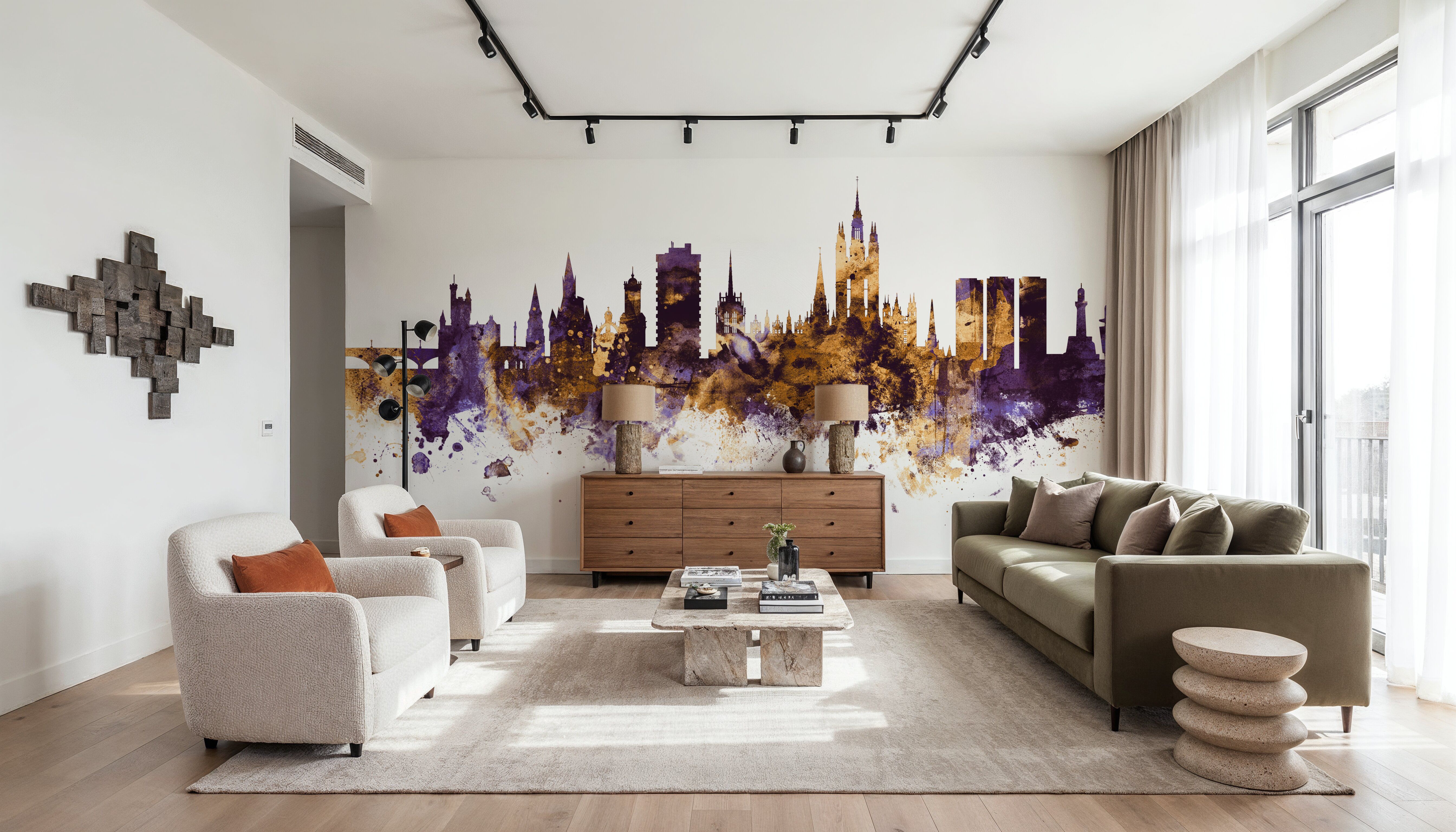 Aberdeen Scotland Skyline Purple & Gold, Wallpaper